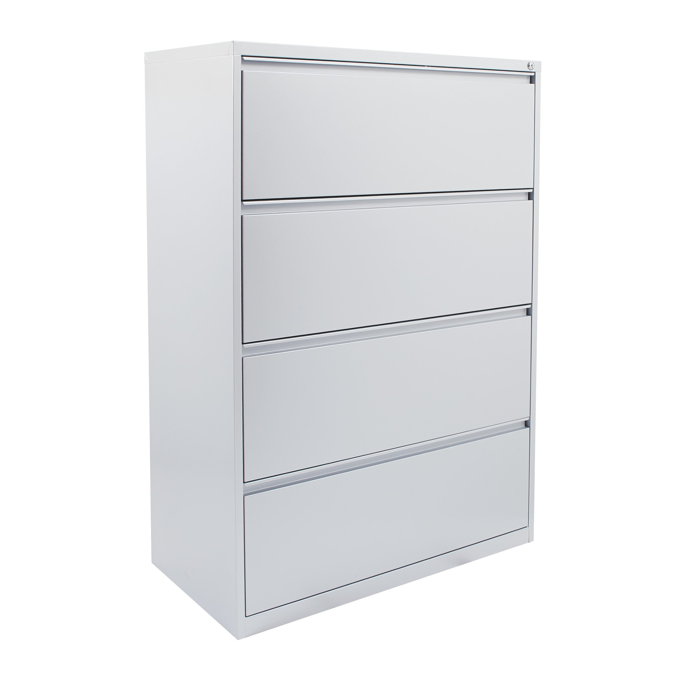 36" Wide 4 Drawer Lateral File With Core-Removeable Lock & Adjustable Glides - Silver