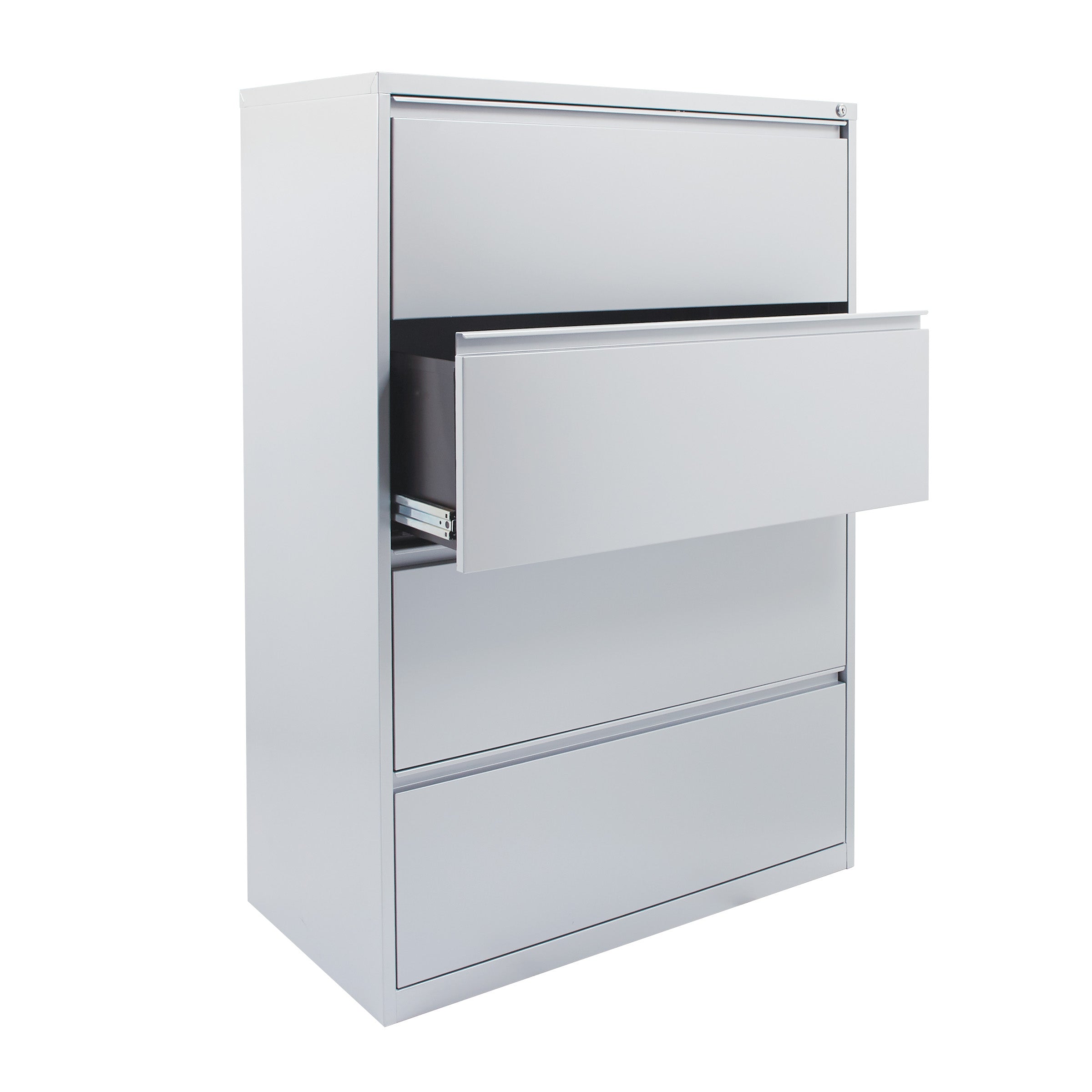 36" Wide 4 Drawer Lateral File With Core-Removeable Lock & Adjustable Glides - Silver