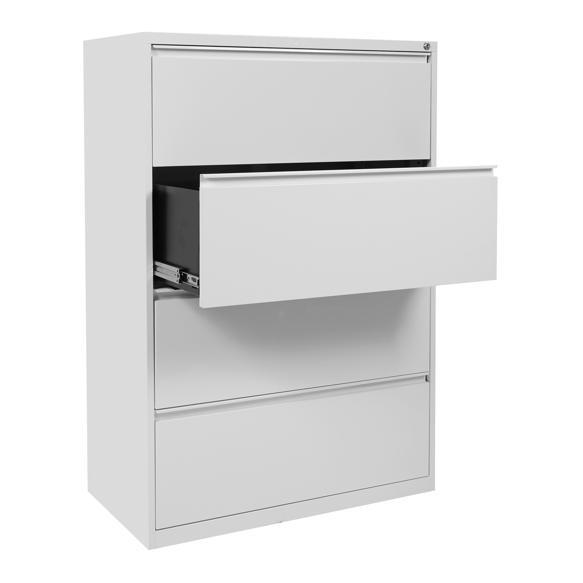 36" Wide 4 Drawer Lateral File With Core-Removeable Lock & Adjustable Glides - White