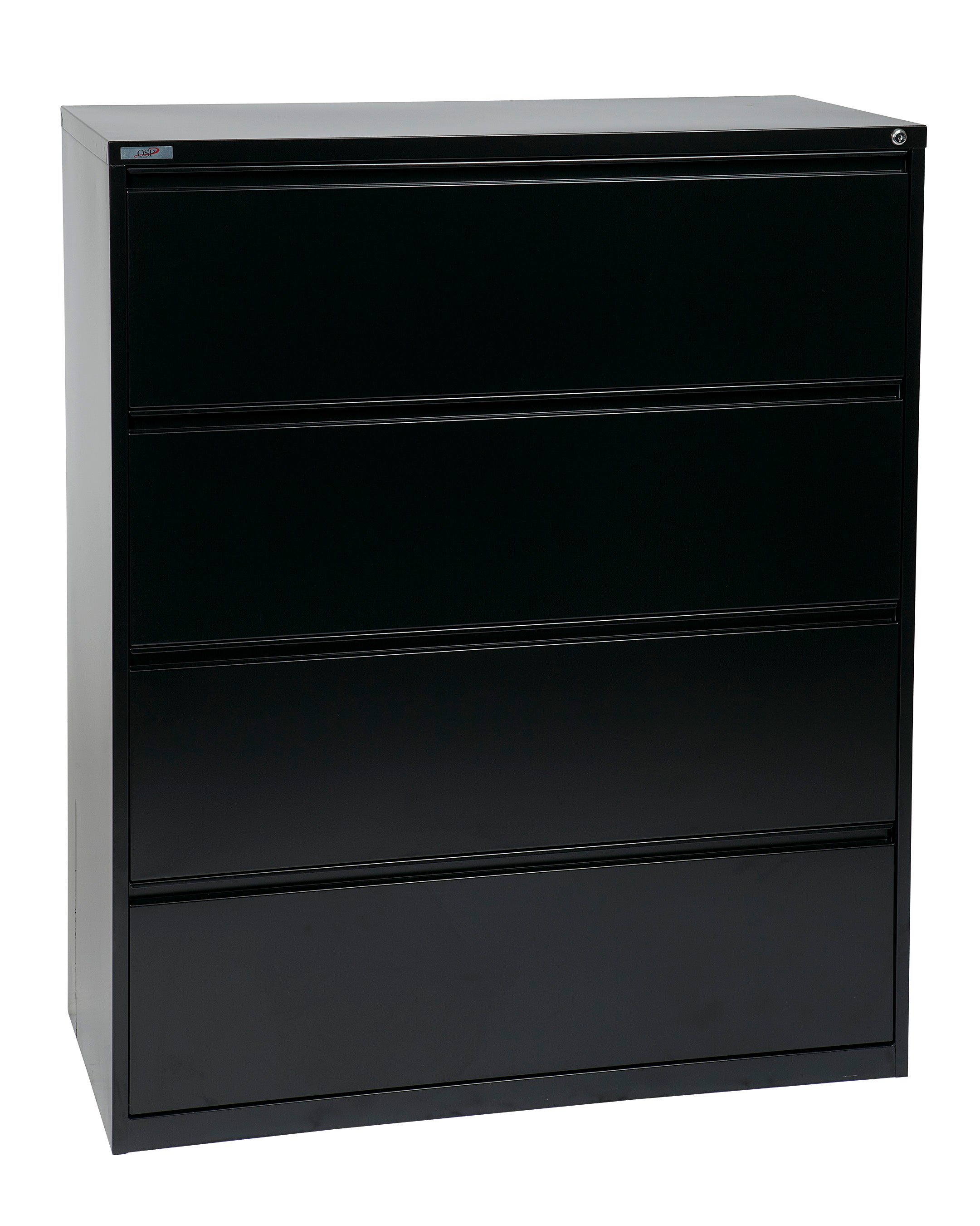 42" Wide 4 Drawer Lateral File With Core-Removeable Lock & Adjustable Glides - Black