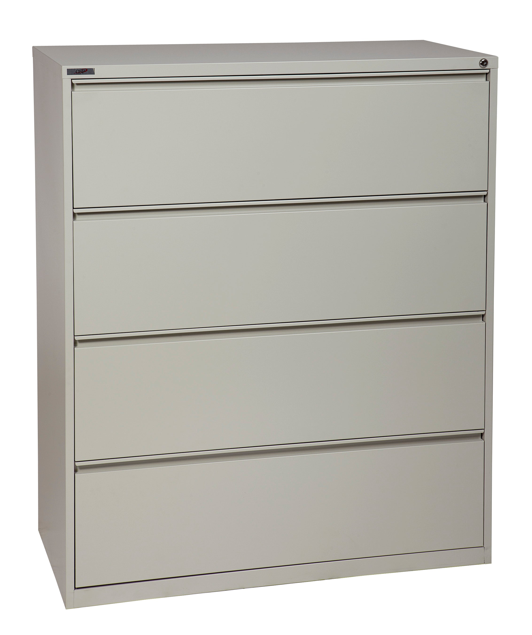 42" Wide 4 Drawer Lateral File With Core-Removeable Lock & Adjustable Glides - Light Grey