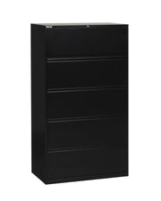 36" Wide 5 Drawer Lateral File With Core-Removeable Lock & Adjustable Glides - Black
