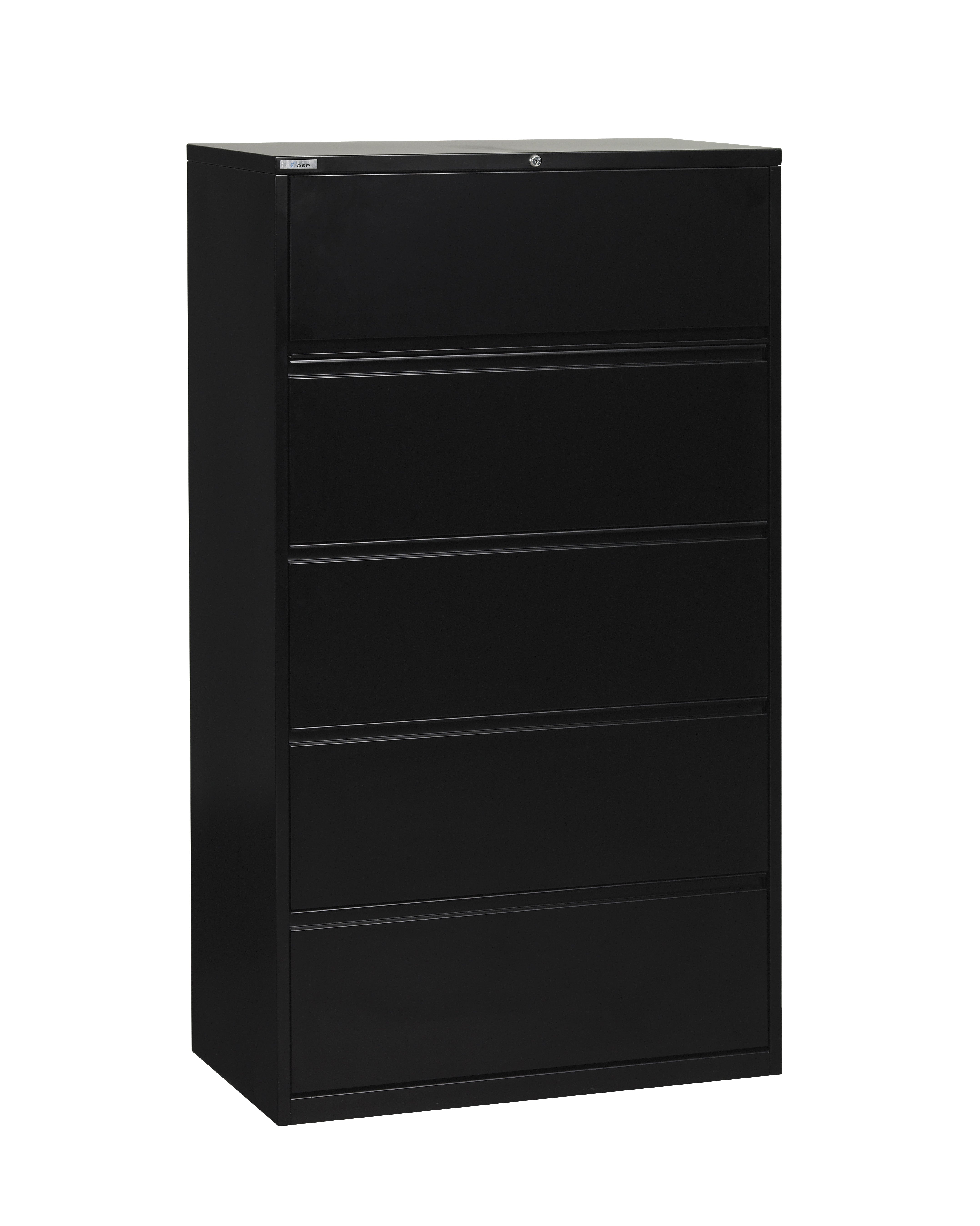 36" Wide 5 Drawer Lateral File With Core-Removeable Lock & Adjustable Glides - Black