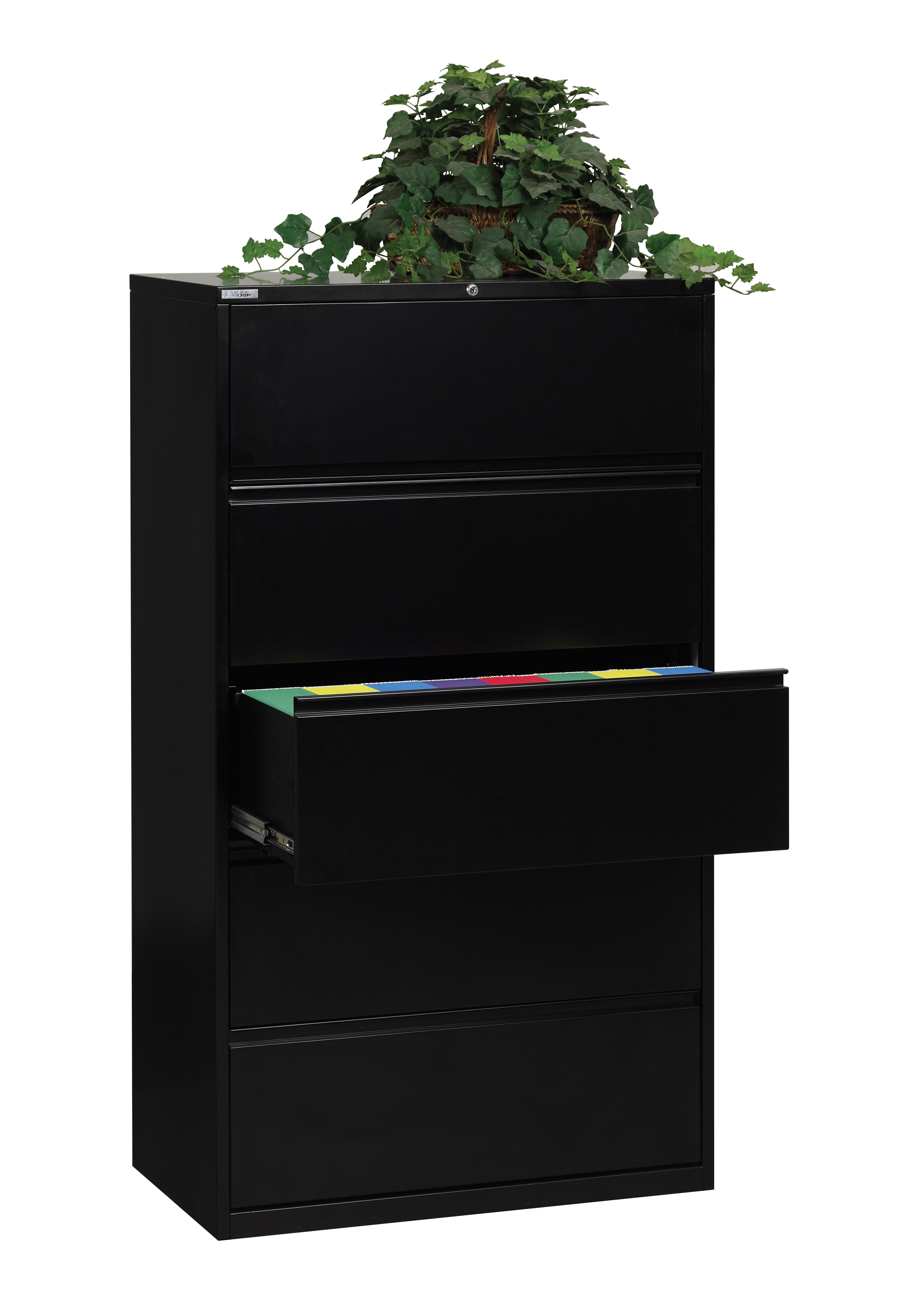 36" Wide 5 Drawer Lateral File With Core-Removeable Lock & Adjustable Glides - Black