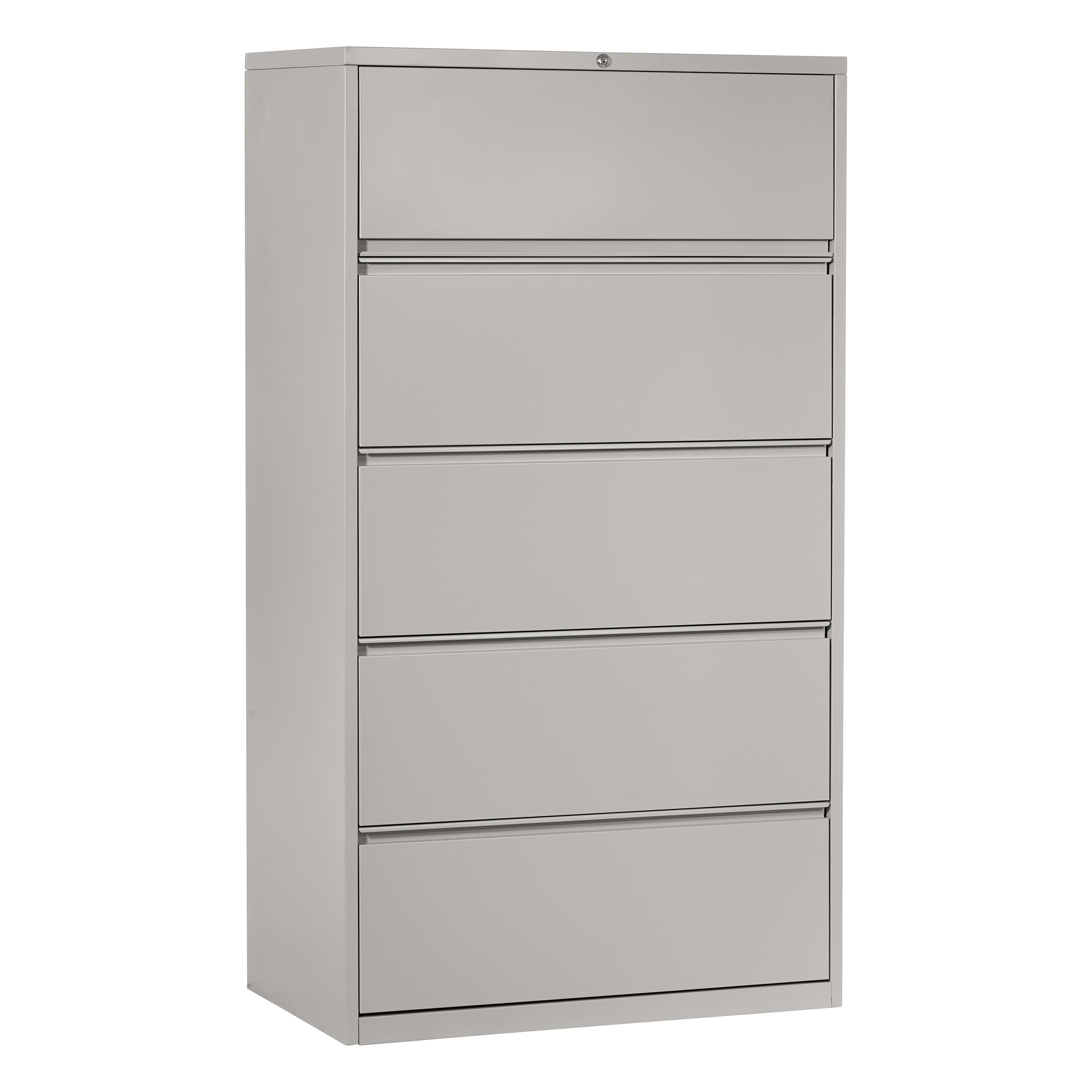 36" Wide 5 Drawer Lateral File With Core-Removeable Lock & Adjustable Glides - Silver