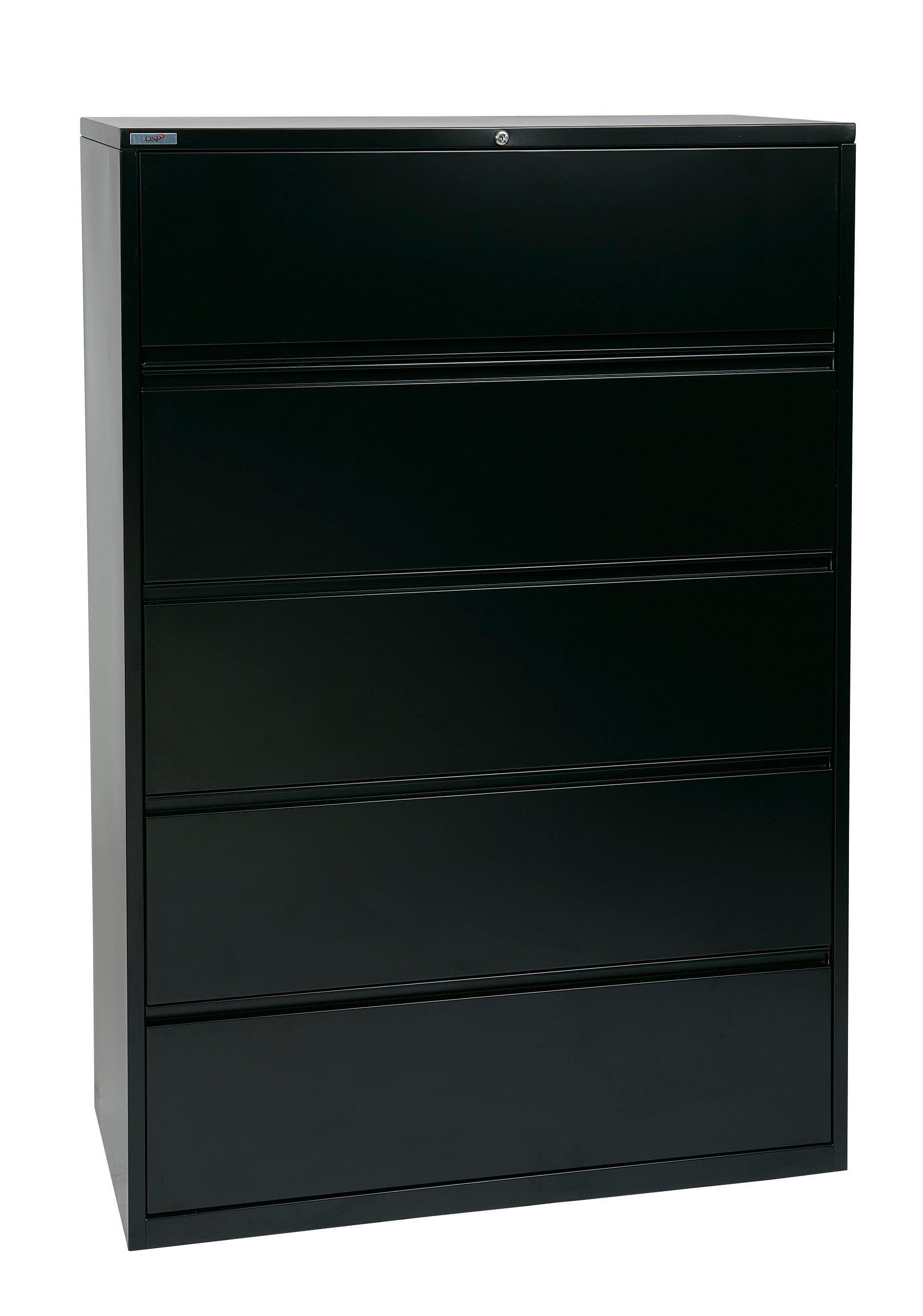 42" Wide 5 Drawer Lateral File With Core-Removeable Lock & Adjustable Glides - Black