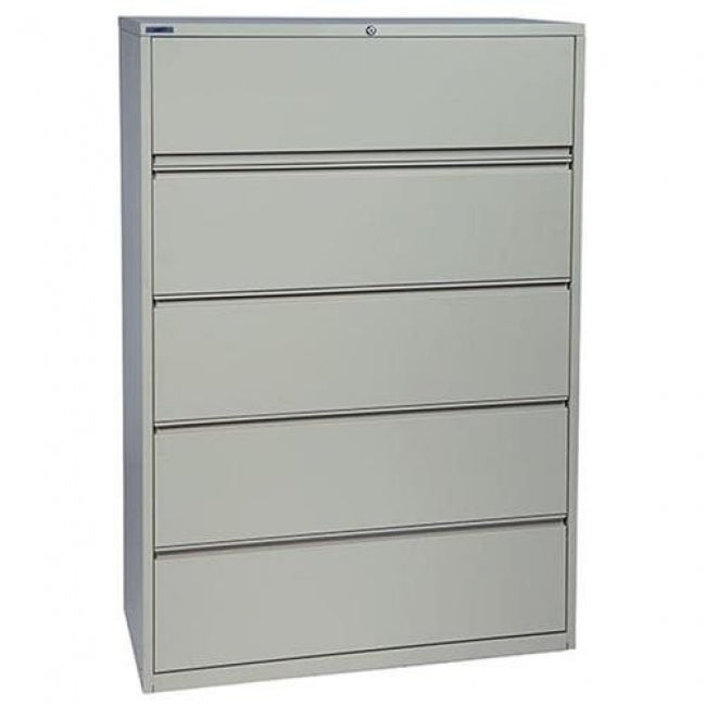 42" Wide 5 Drawer Lateral File With Core-Removeable Lock & Adjustable Glides - Light Grey