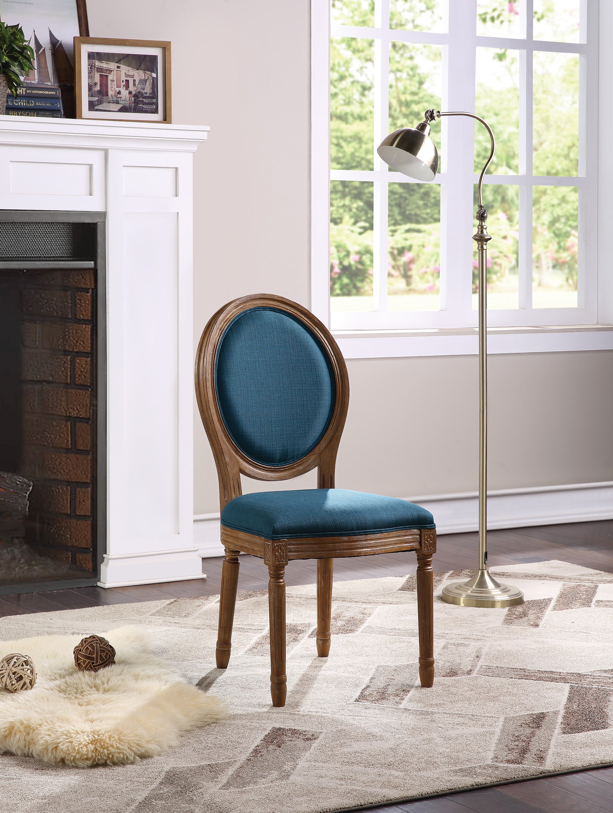 Lillian Oval Back Chair in Klein Azure Fabric with Brushed Frame - 2 CARTONS