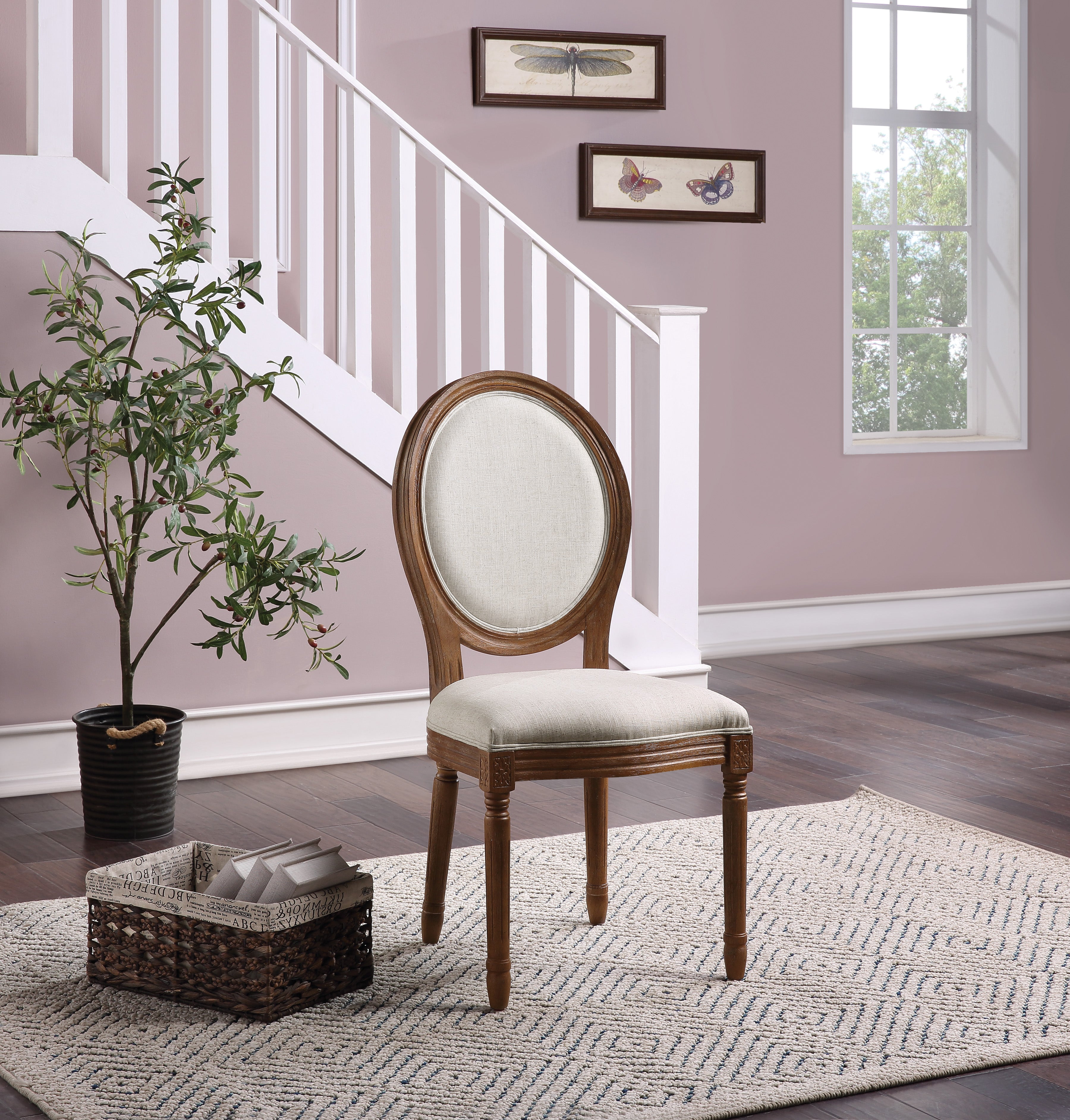 Lillian Oval Back Chair in Linen Fabric with Brushed Frame - 2 CARTONS