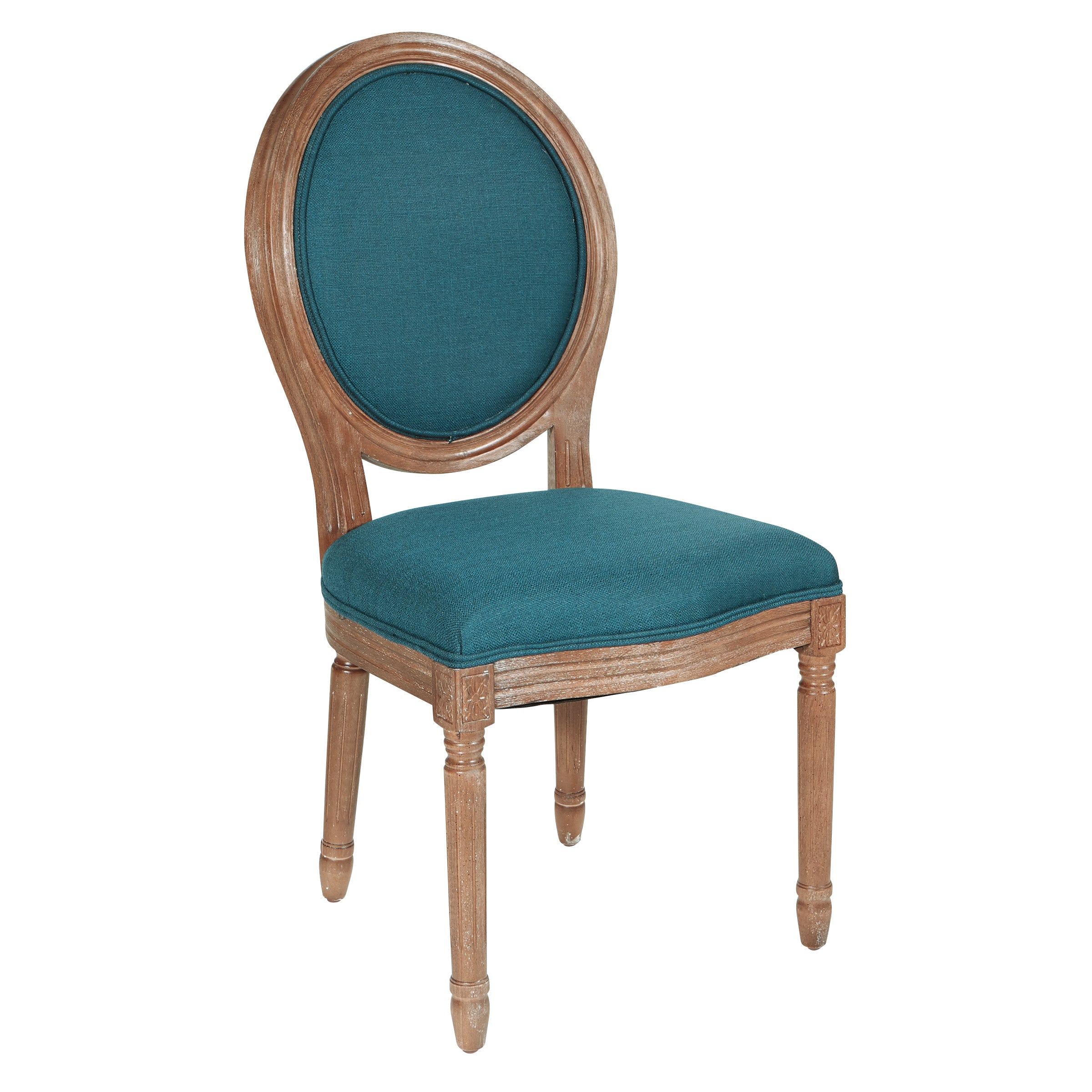 Lillian Oval Back Chair in Klein Azure Fabric with Brushed Frame