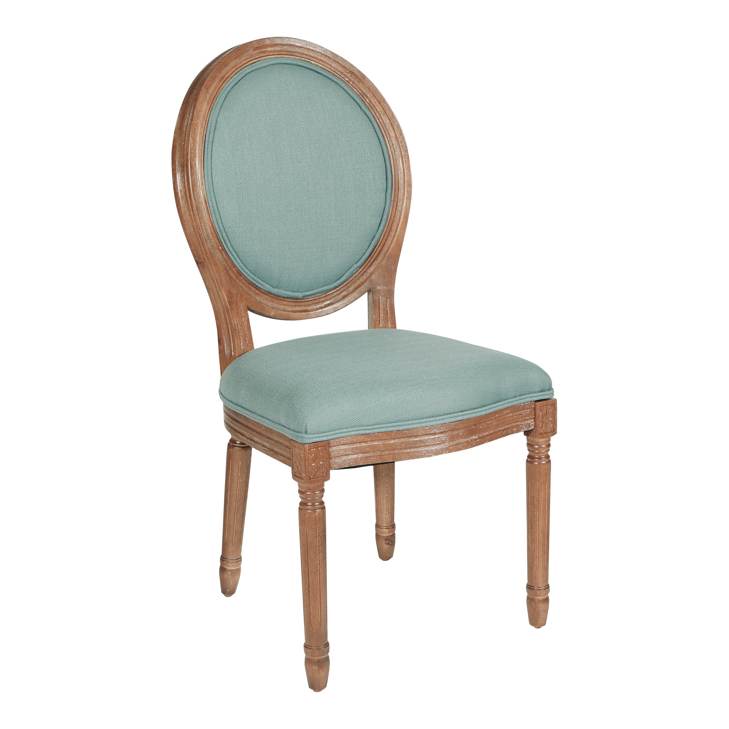Lillian Oval Back Chair in Klein Sea Fabric with Brushed Frame