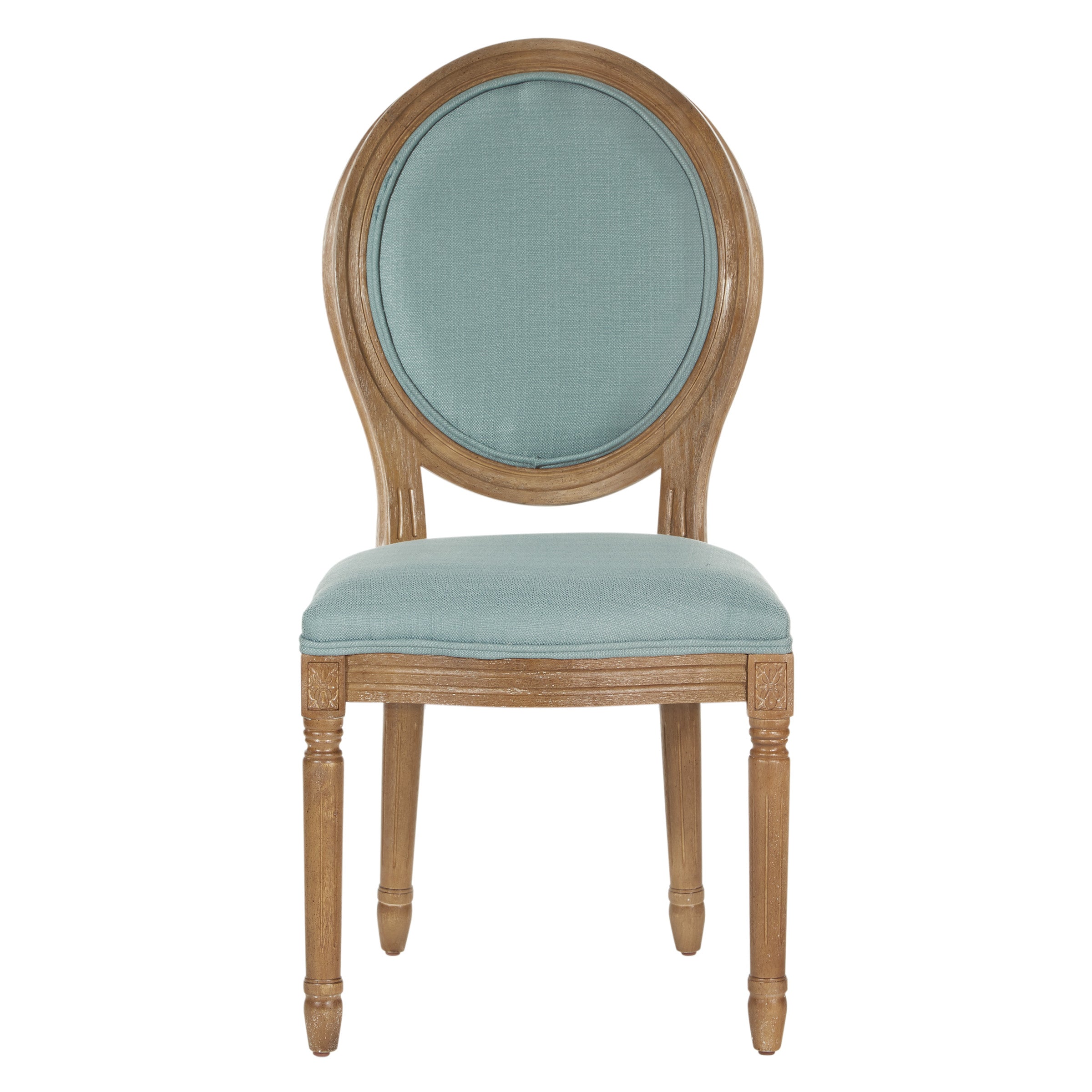 Lillian Oval Back Chair in Klein Sea Fabric with Brushed Frame