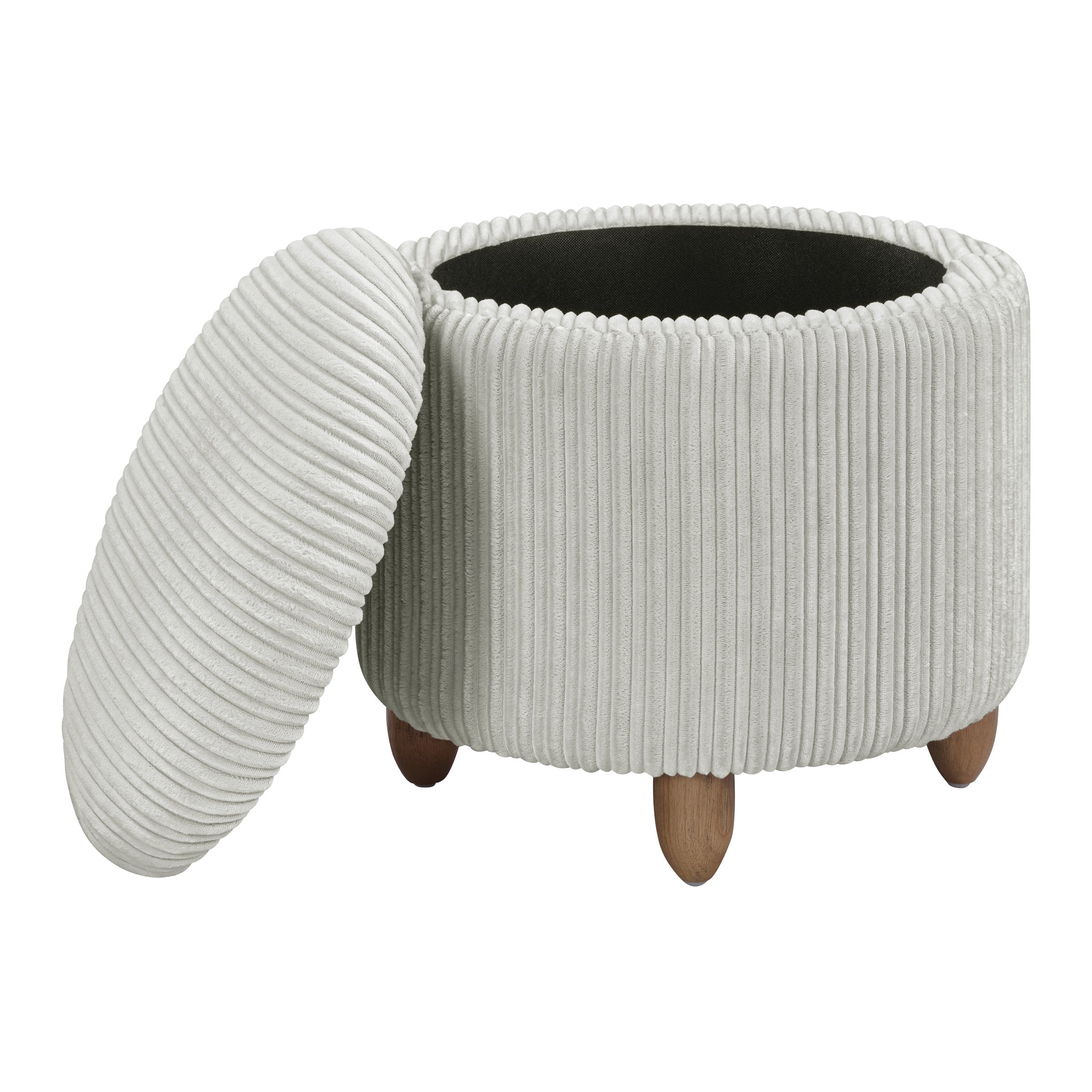 Lyra Storage Ottoman in Sherpa Parchment Fabric with Medium Oak Legs