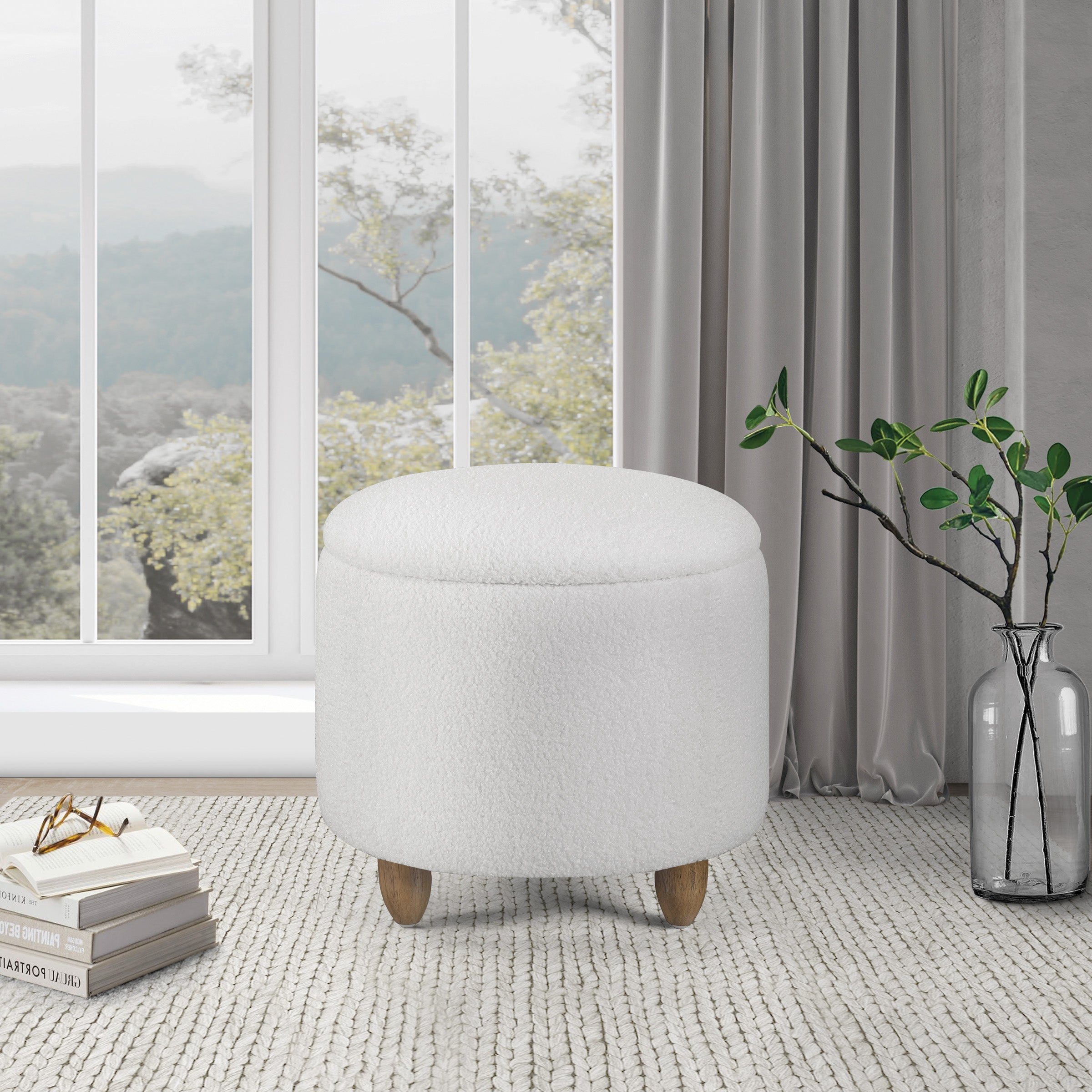 Lyra Storage Ottoman - Ivory Sherpa