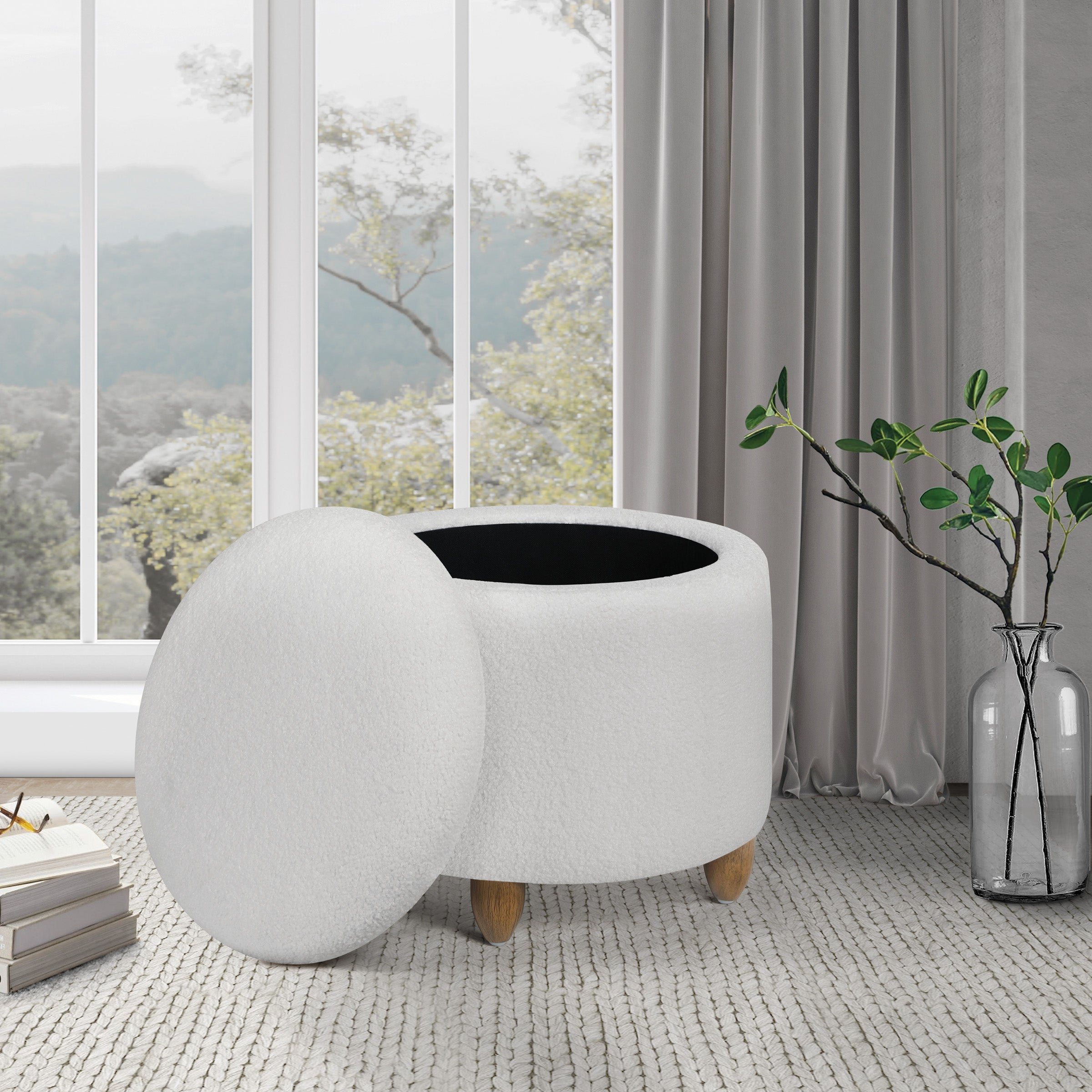 Lyra Storage Ottoman - Ivory Sherpa