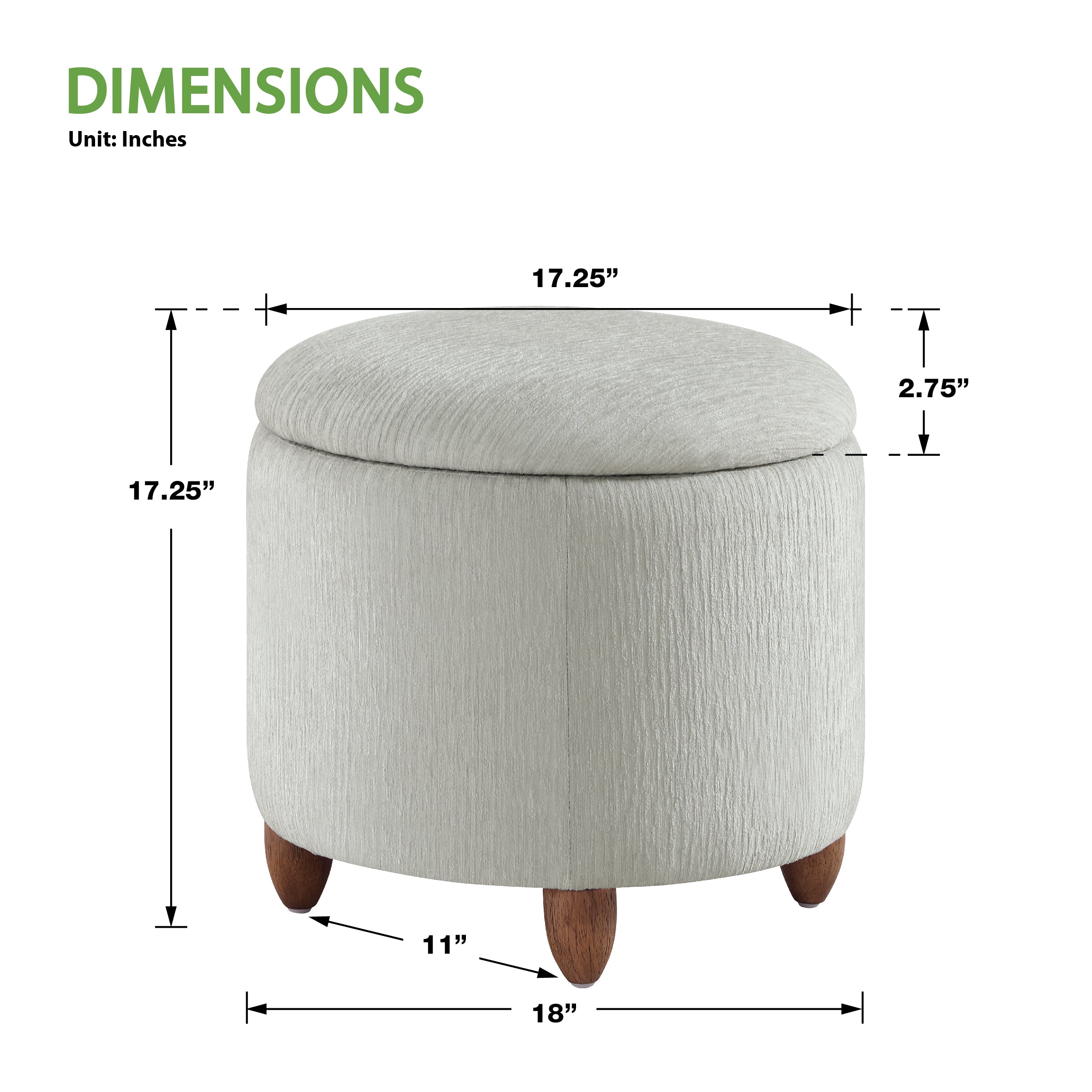 Lyra Storage Ottoman - Platinum