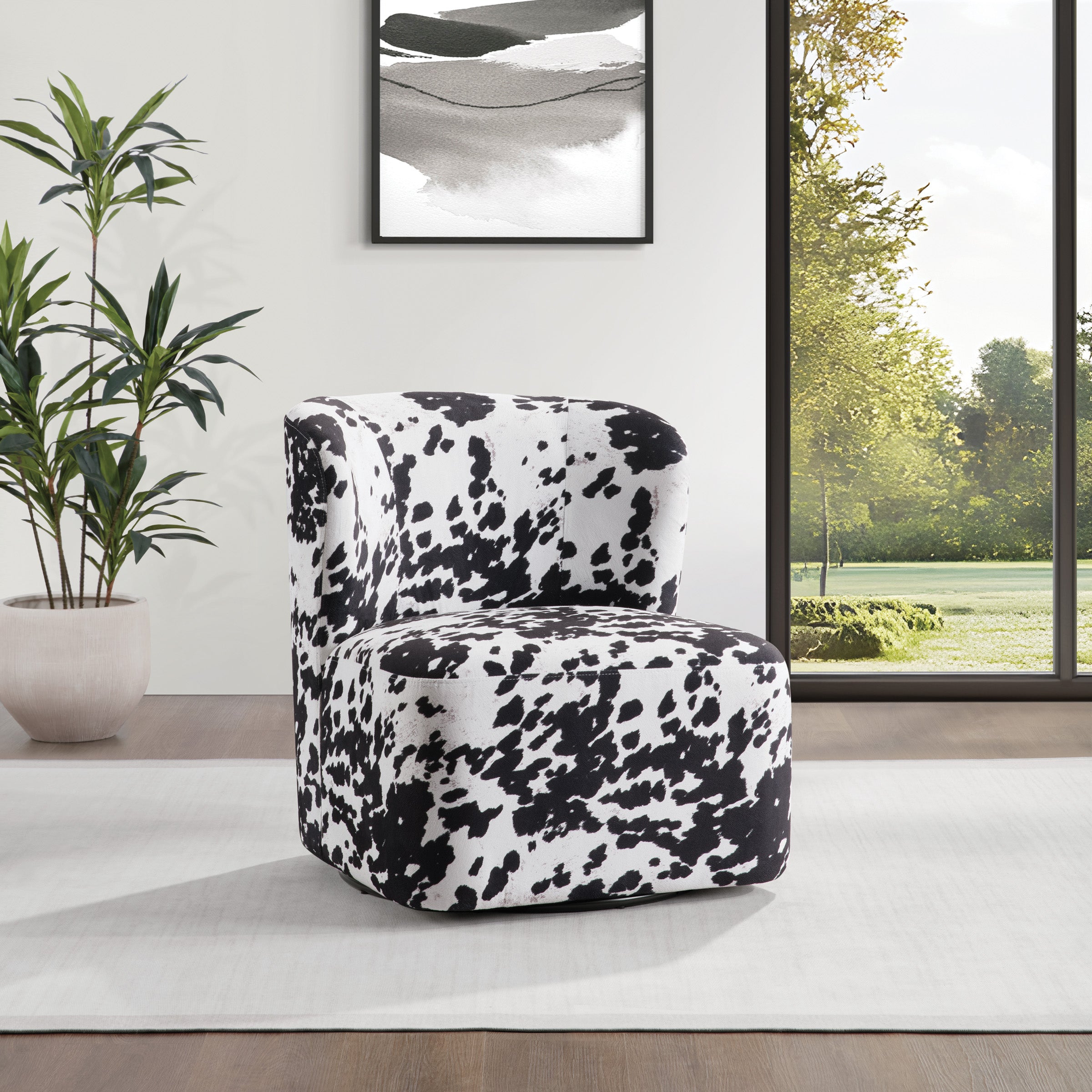 Lucia Swivel Chair - Black Cow
