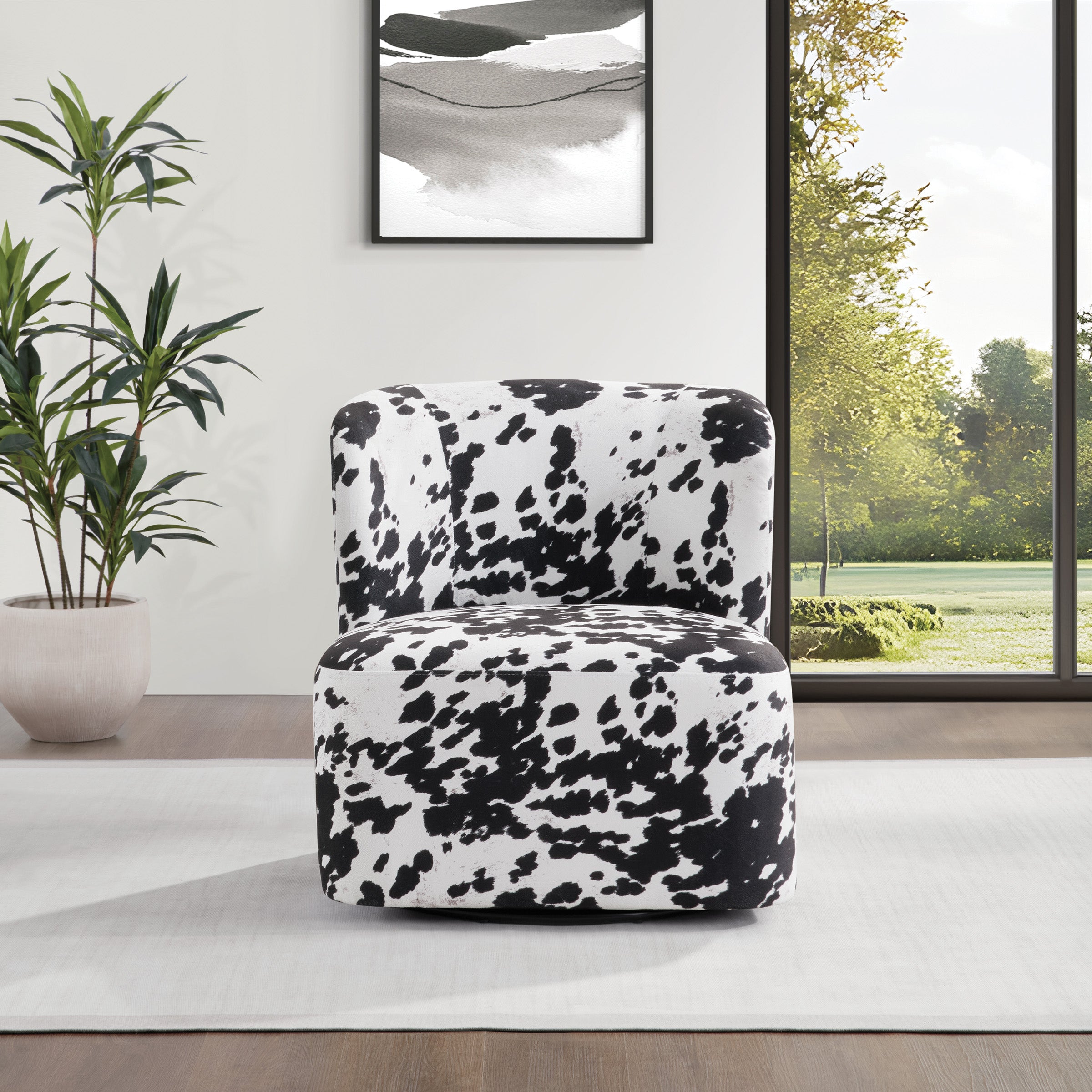 Lucia Swivel Chair - Black Cow