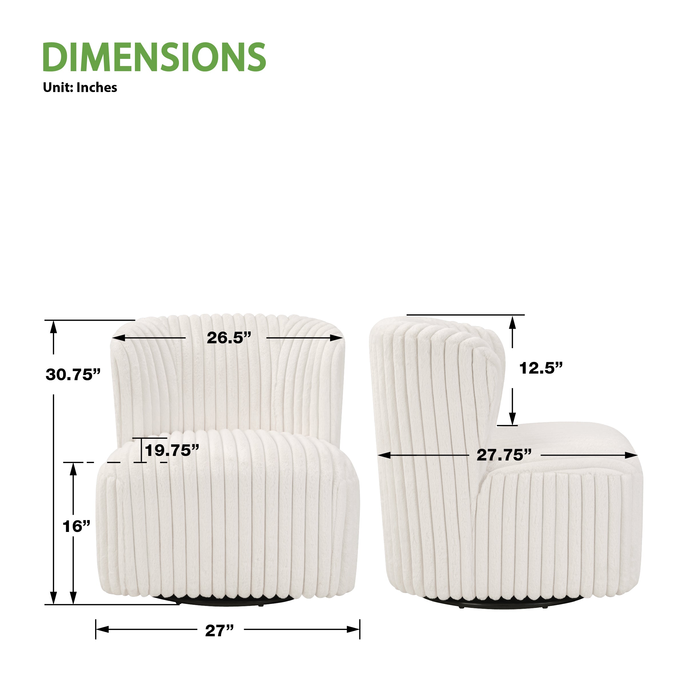 Lucia Swivel Chair - White Cord Fur