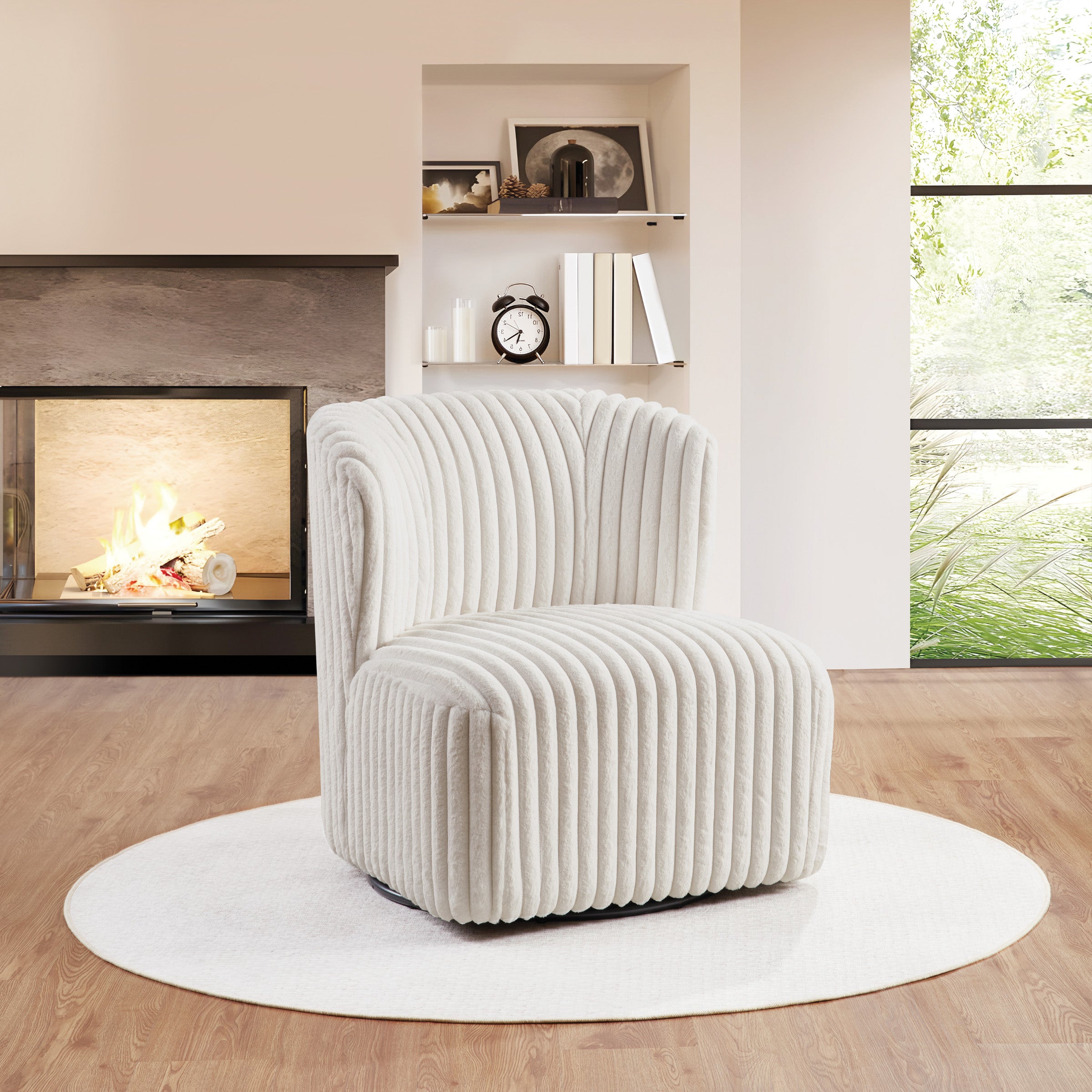 Lucia Swivel Chair - White Cord Fur