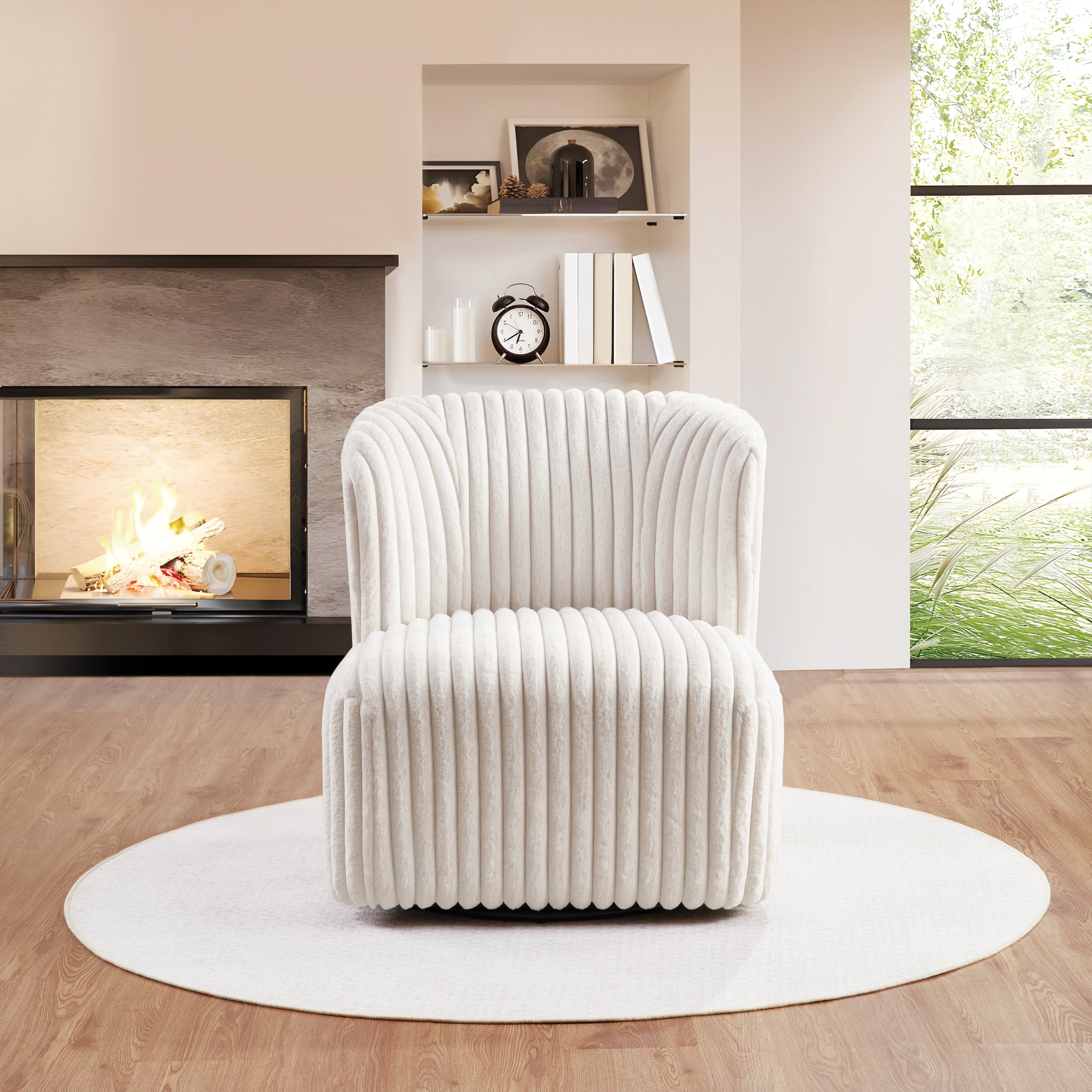 Lucia Swivel Chair - White Cord Fur