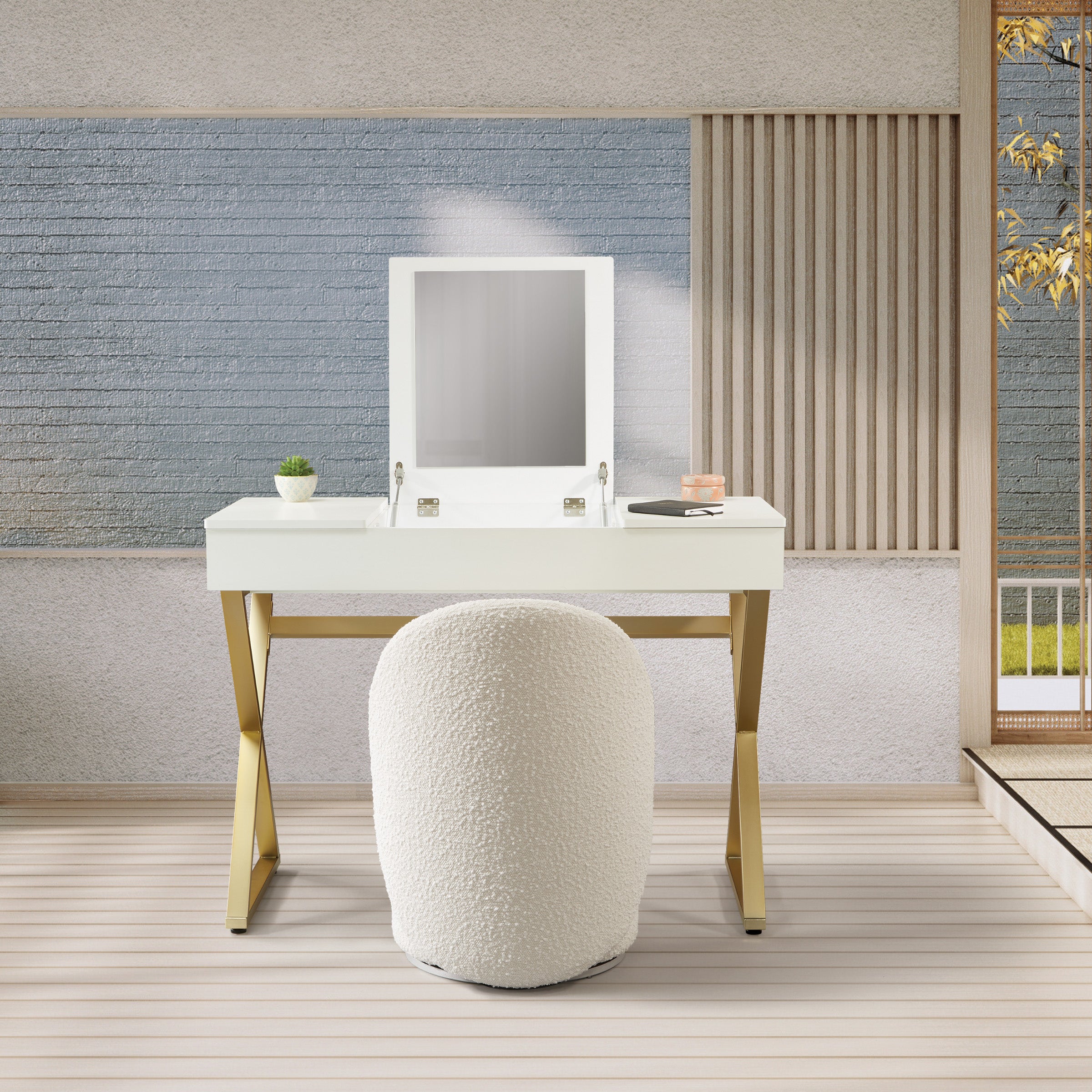 Lystra Swivel Vanity Chair - Textured Cream