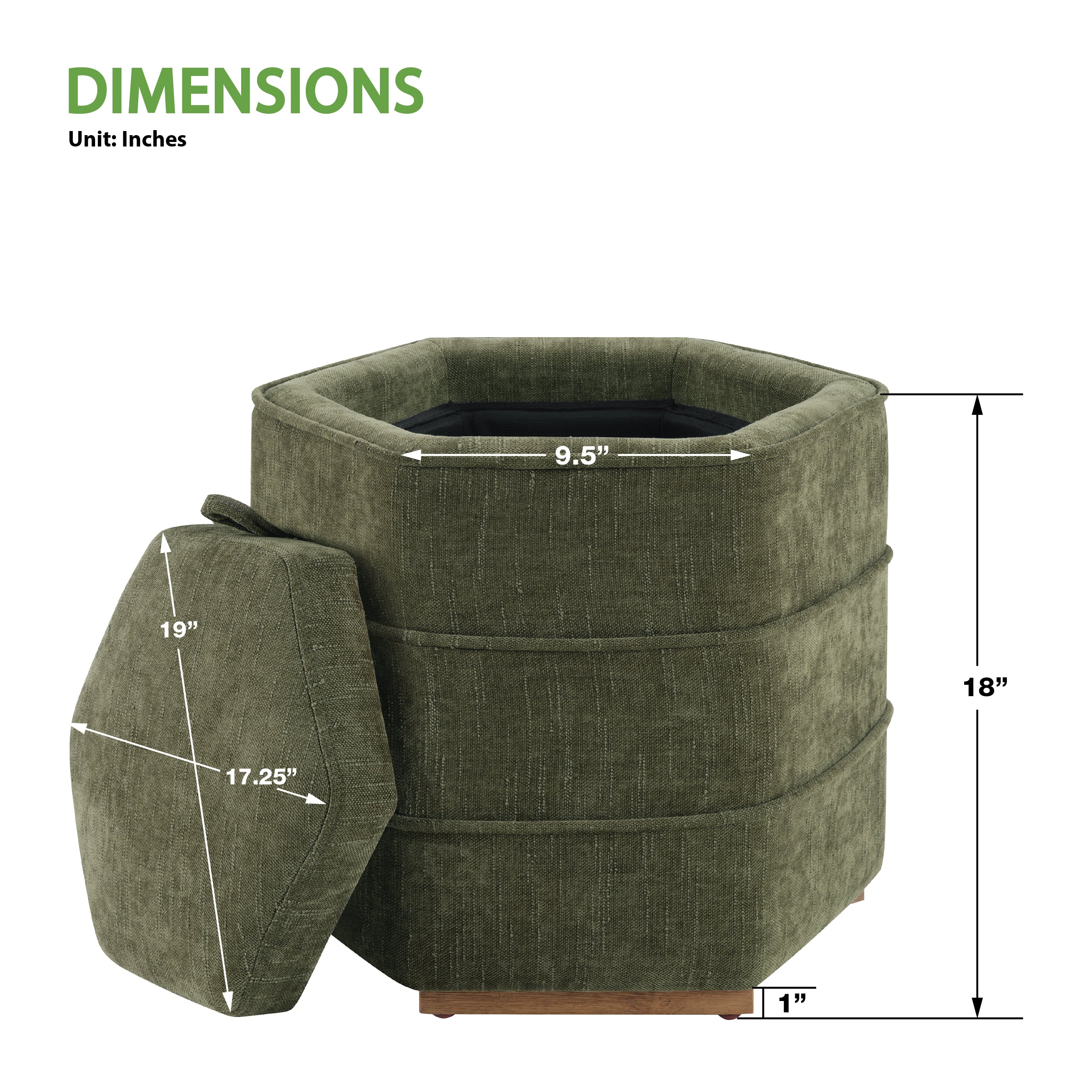 Maddox 6-sided Storage Ottoman - Bottle Green
