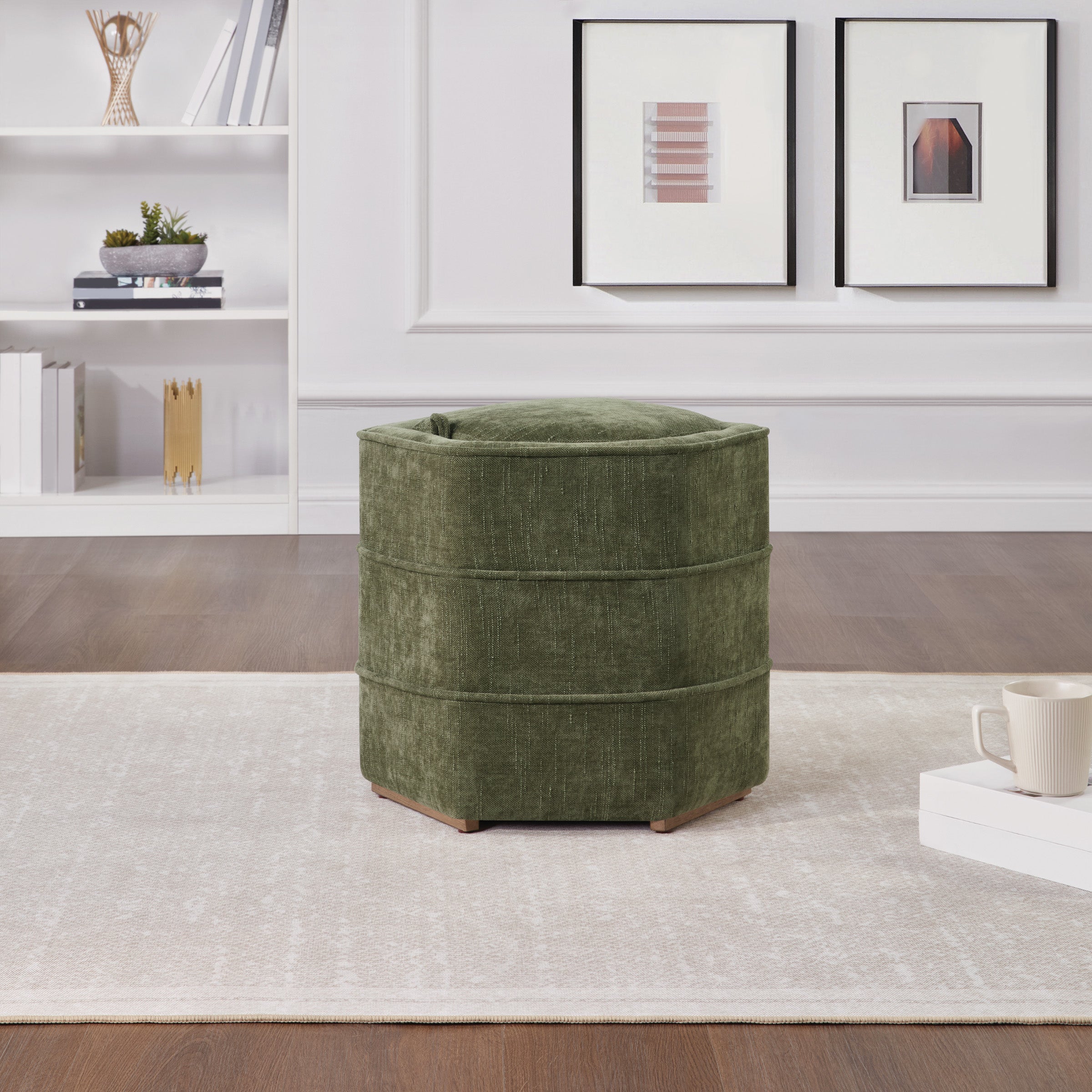 Maddox 6-sided Storage Ottoman - Bottle Green