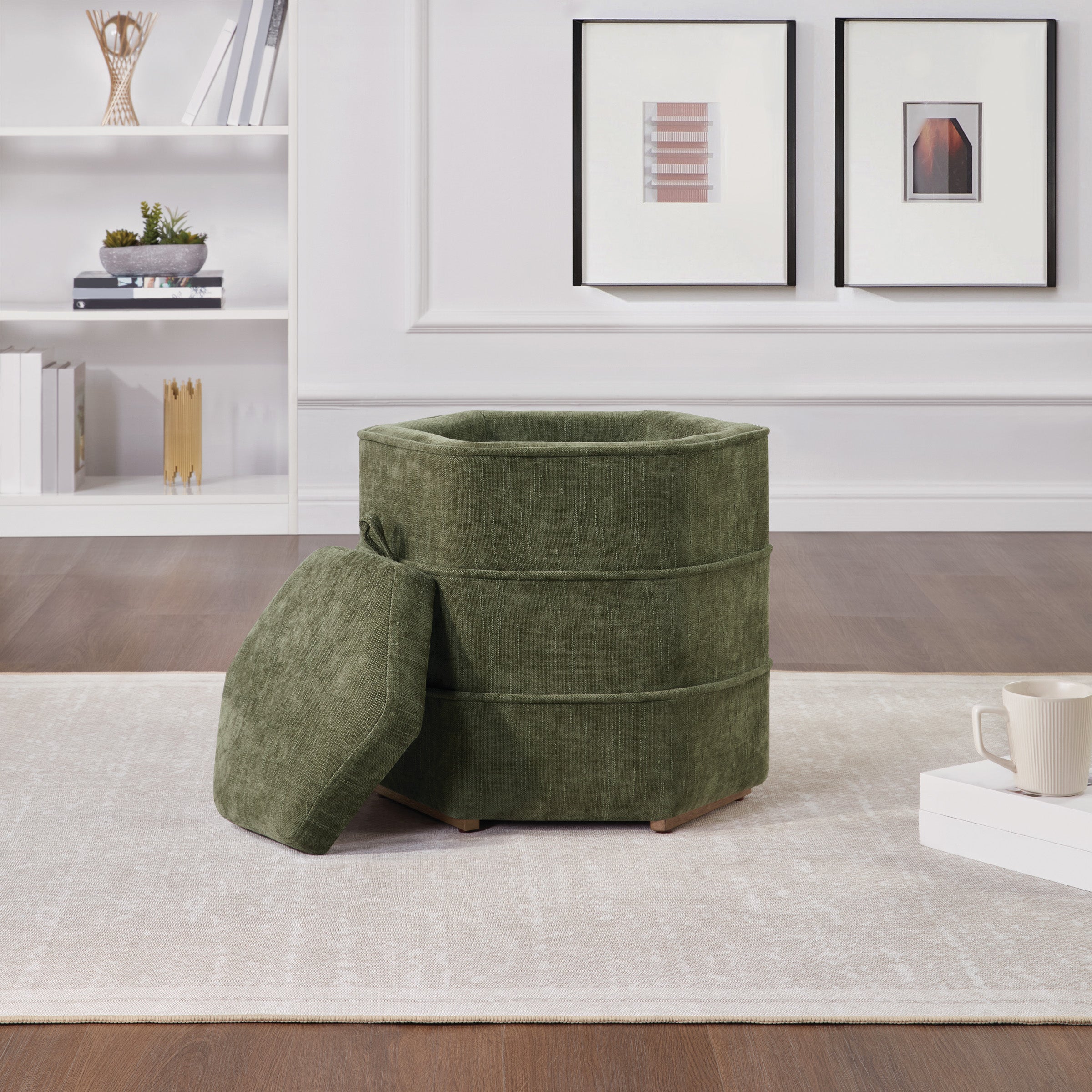 Maddox 6-sided Storage Ottoman - Bottle Green