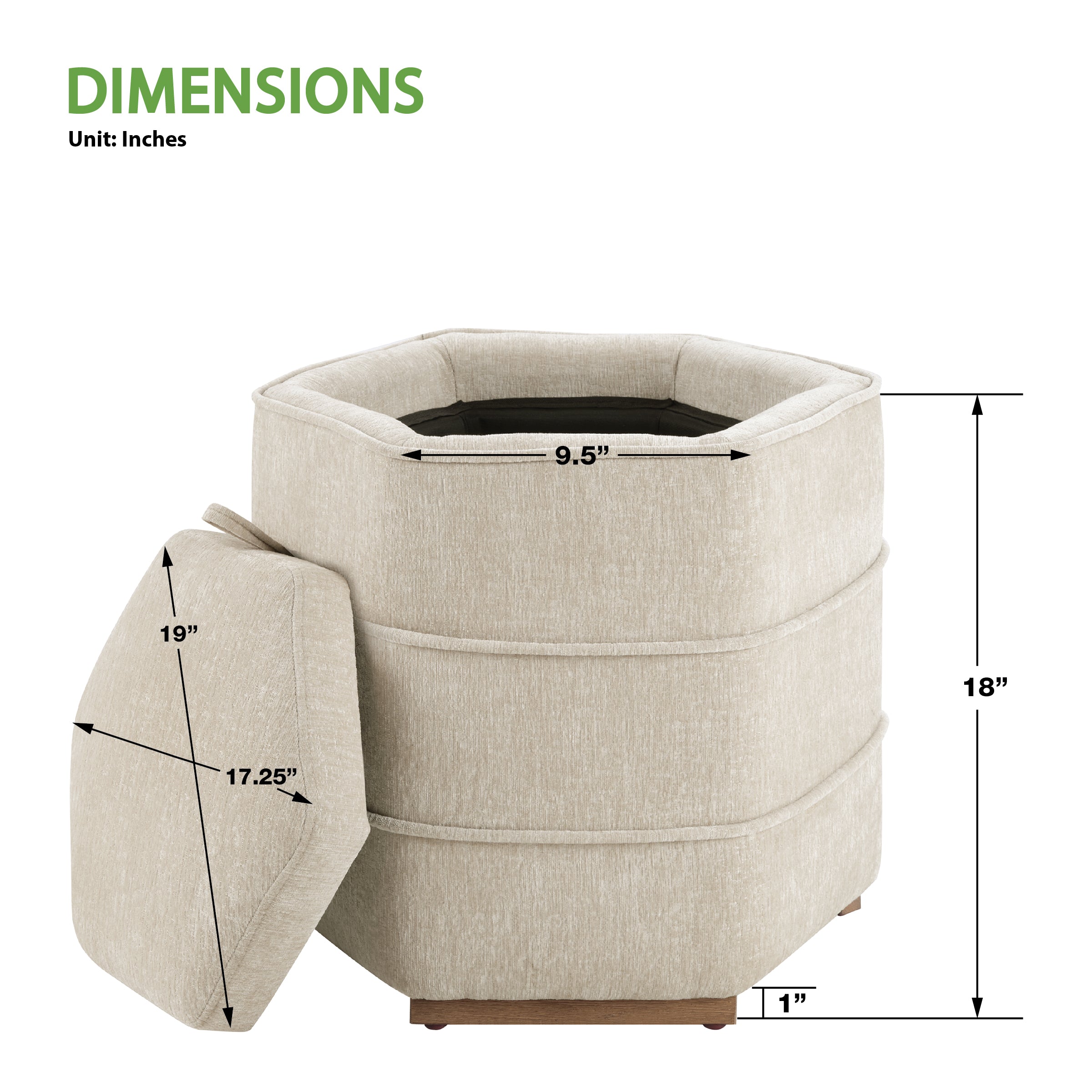 Maddox 6-sided Storage Ottoman - Linen