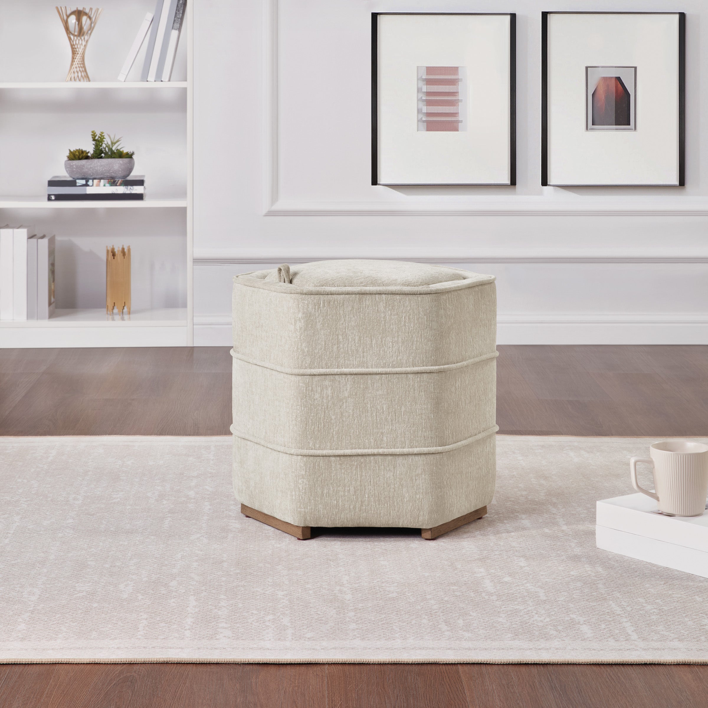 Maddox 6-sided Storage Ottoman - Linen