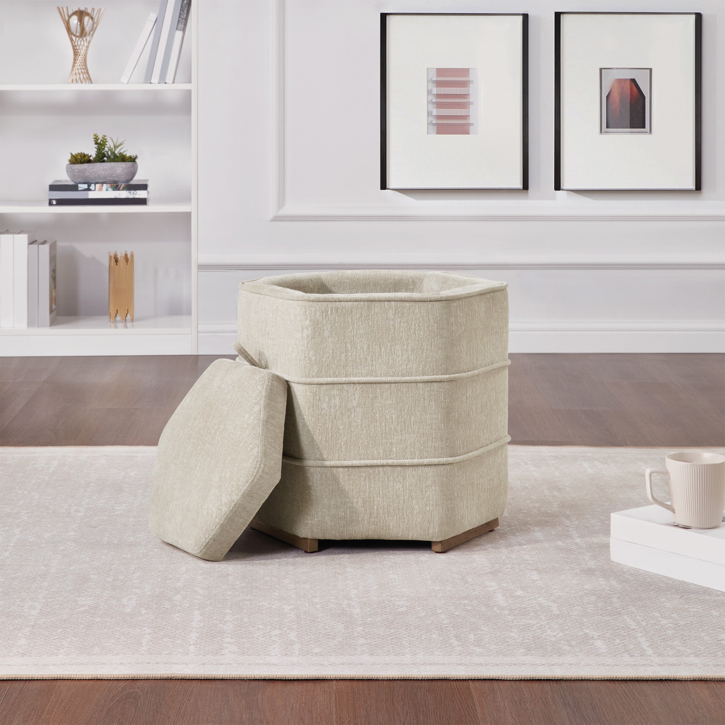 Maddox 6-sided Storage Ottoman - Linen