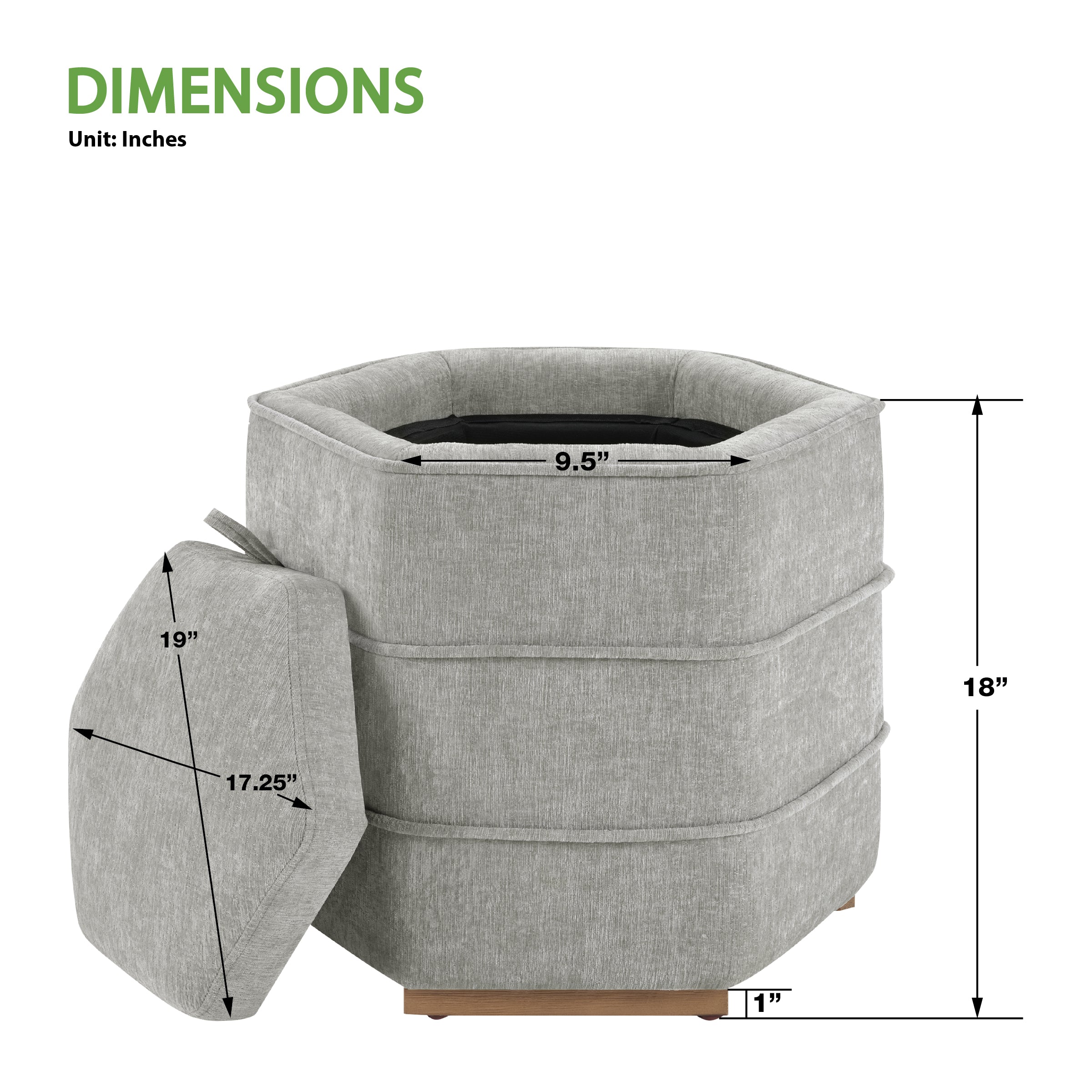 Maddox 6-sided Storage Ottoman - Fog
