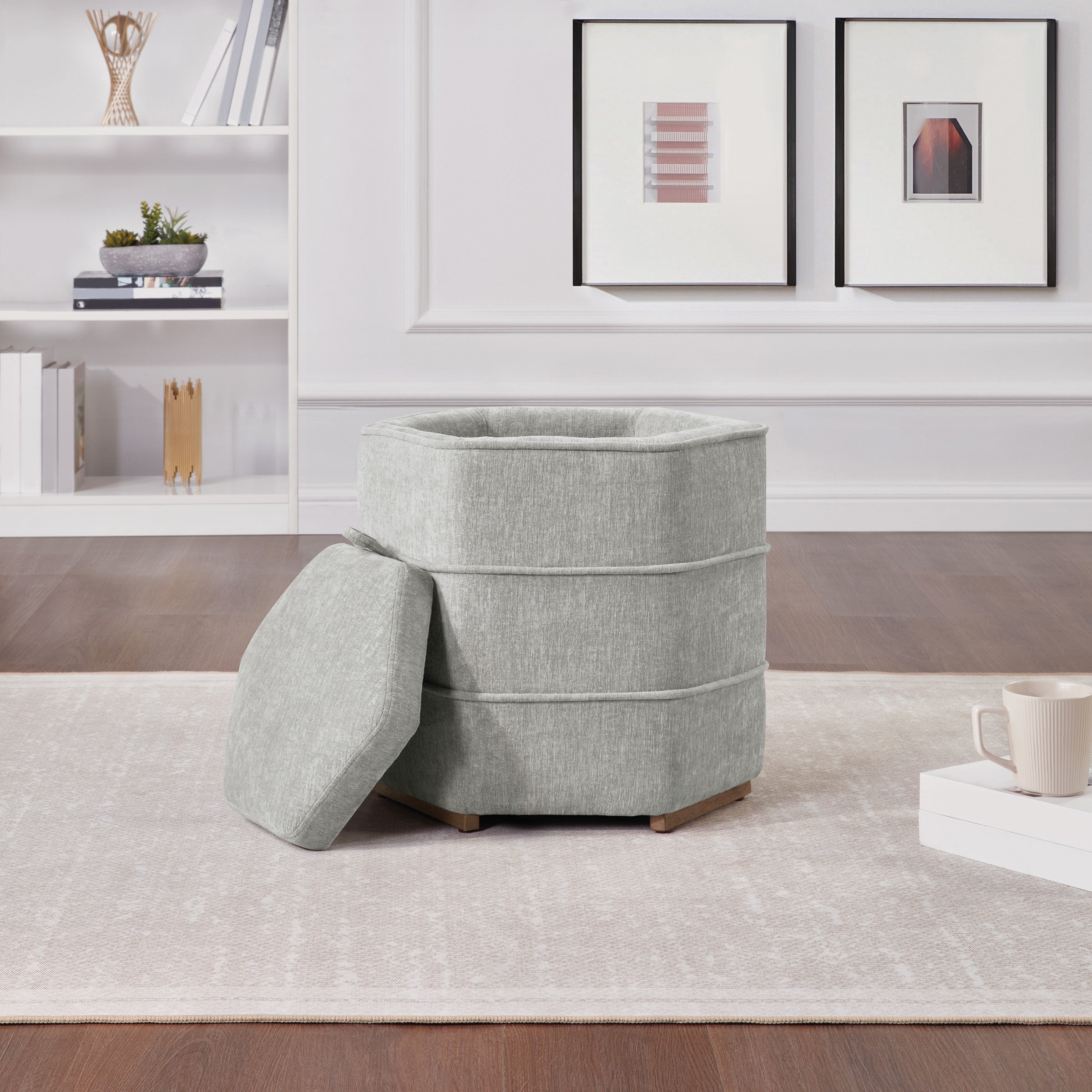Maddox 6-sided Storage Ottoman - Fog