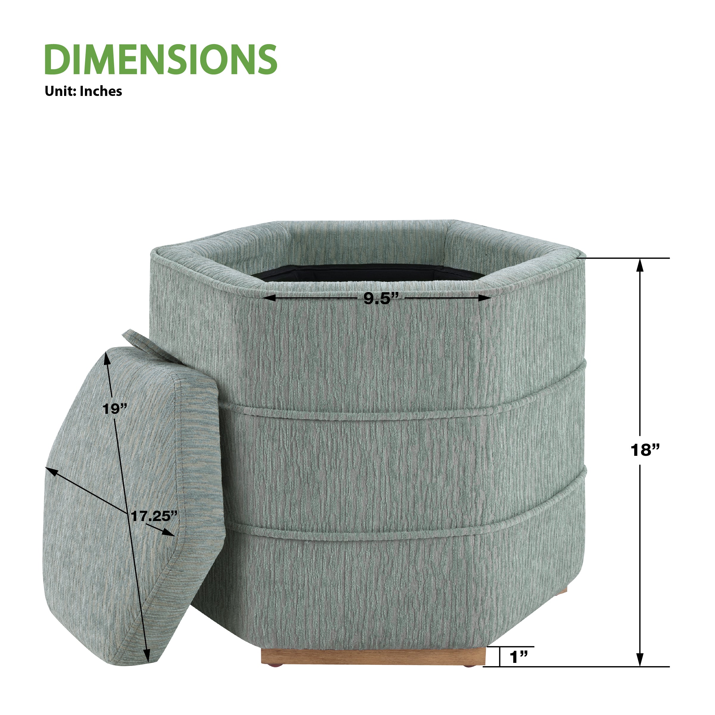Maddox 6-sided Storage Ottoman - Mist