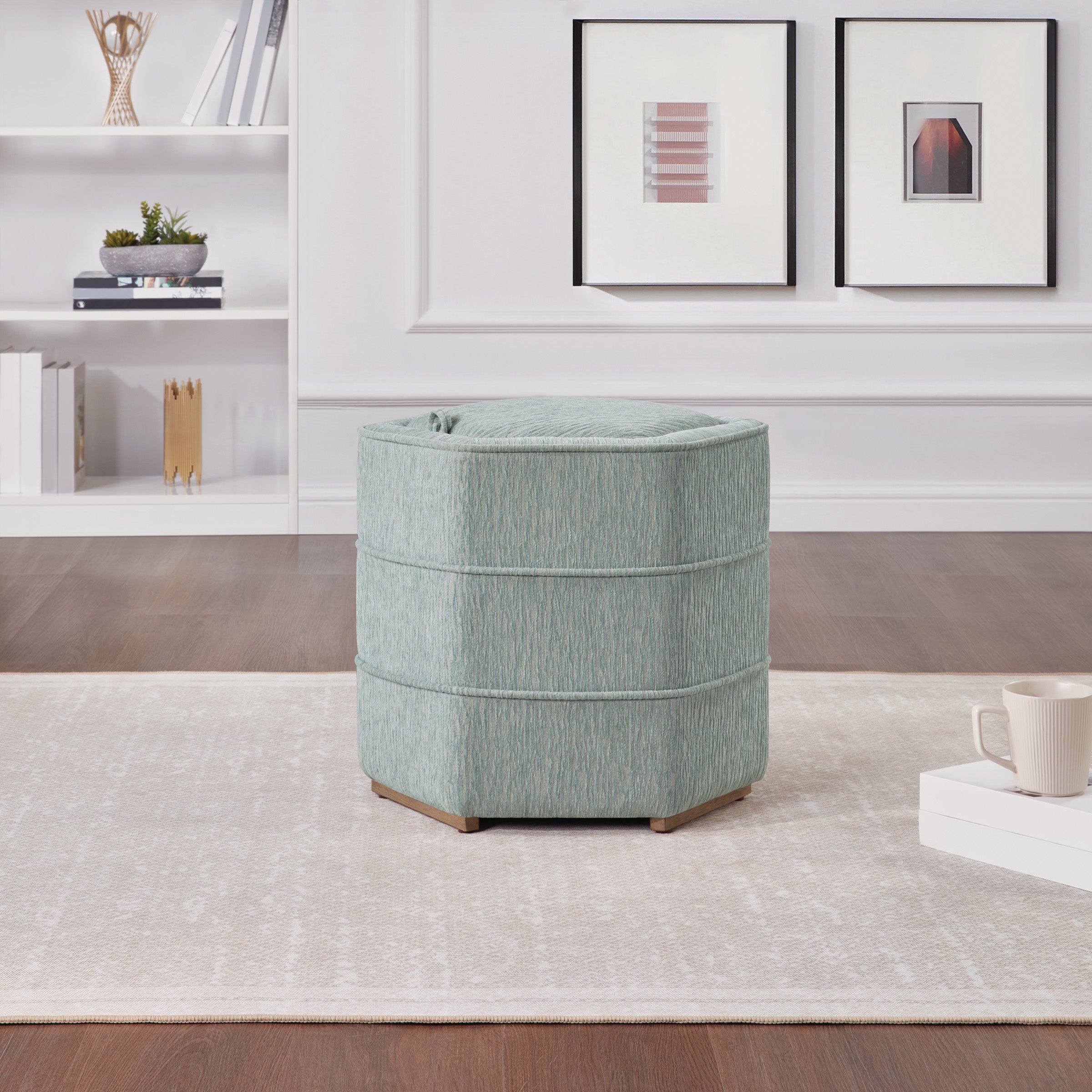 Maddox 6-sided Storage Ottoman - Mist