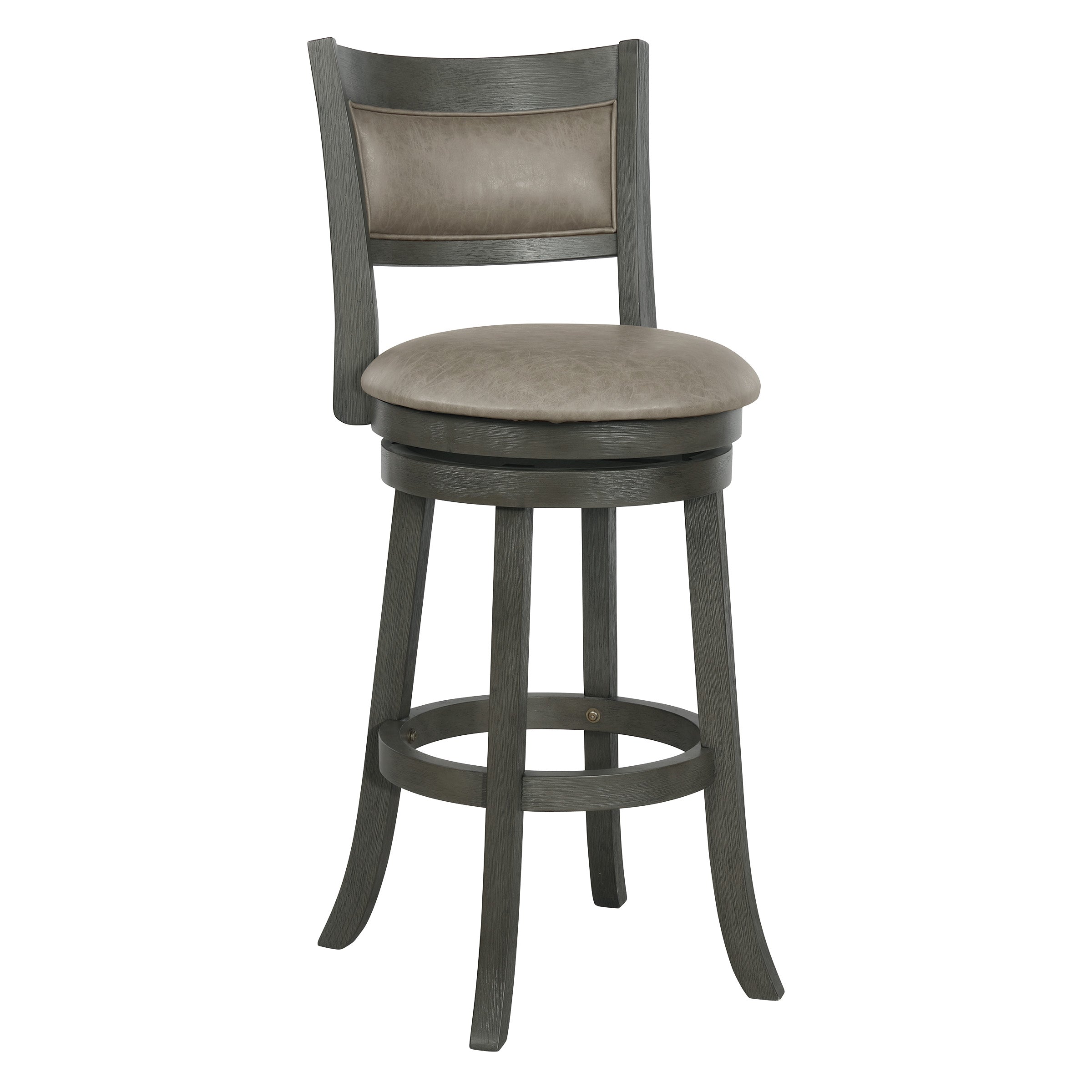 30" Swivel Stool in Dove Faux Leather Back Antique Grey Finish