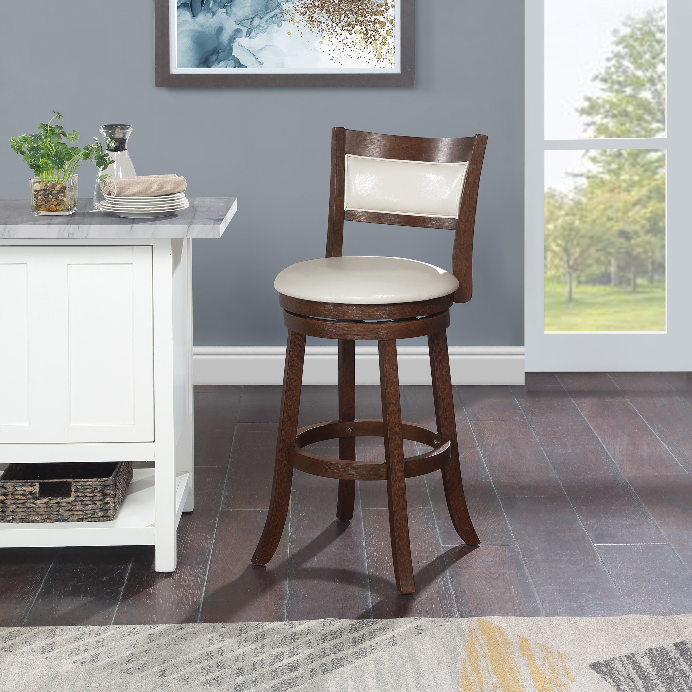 Swivel Stool 30" - Cream / Dark Walnut Finish