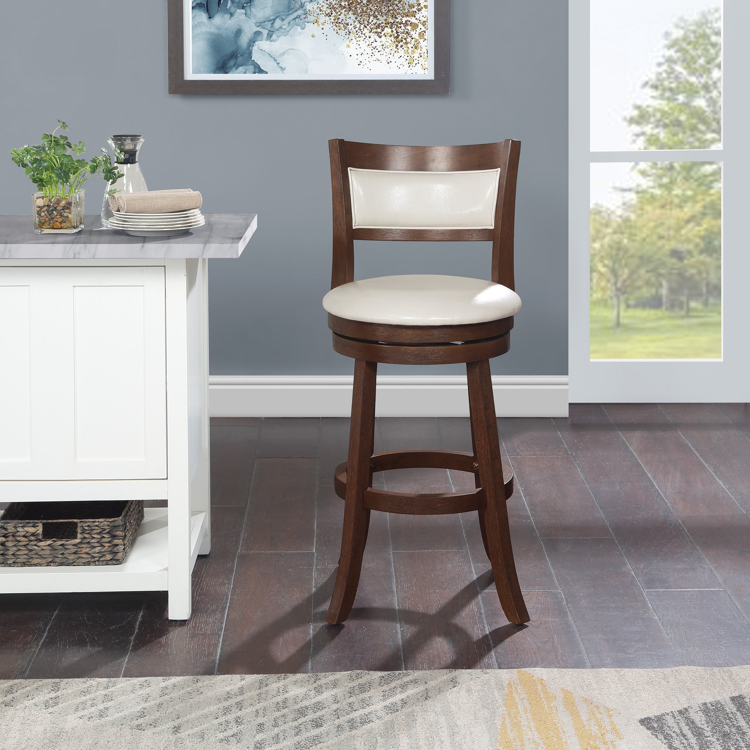 Swivel Stool 30" - Cream / Dark Walnut Finish