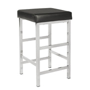 26" Polished Chrome Backless Stool - Black