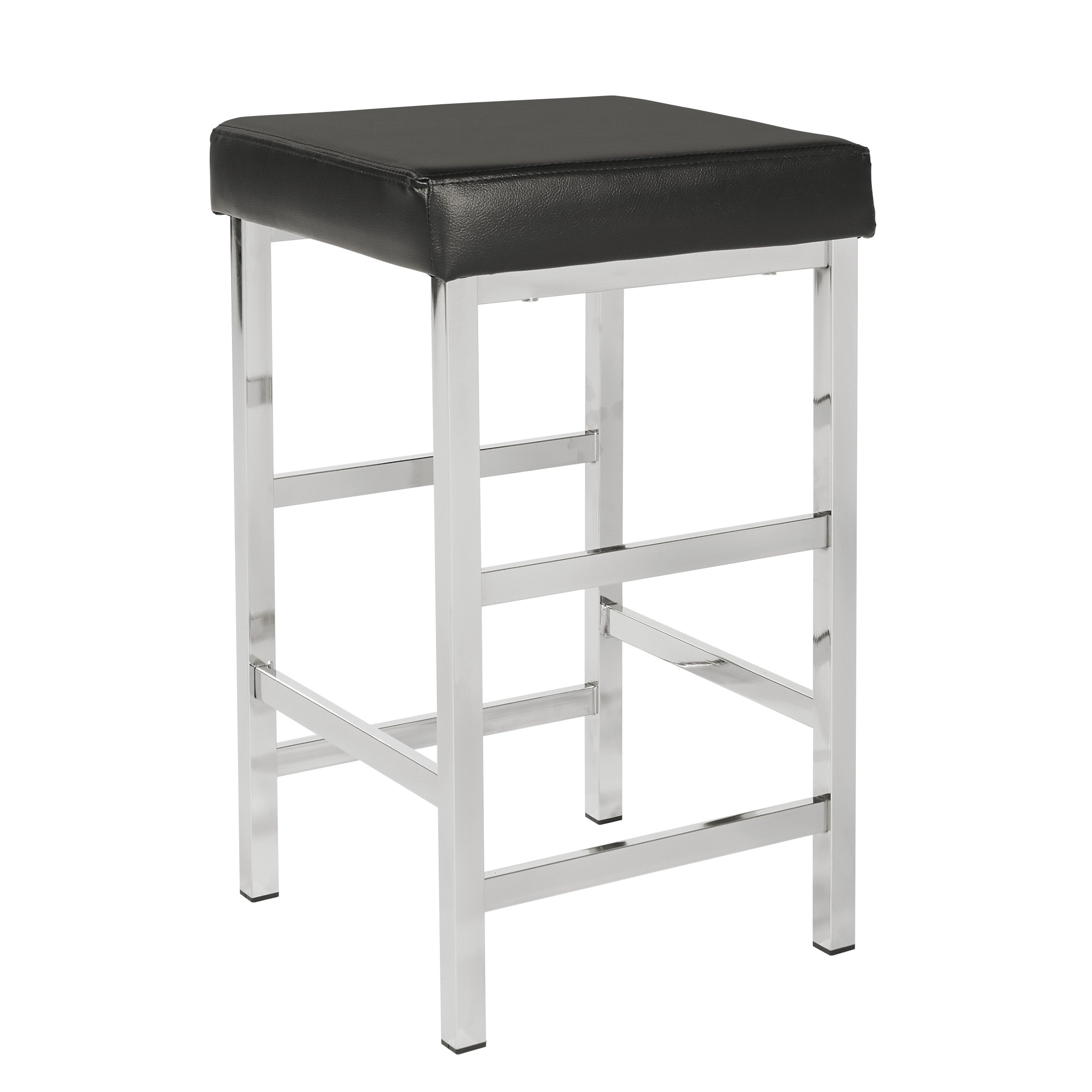 26" Polished Chrome Backless Stool - Black