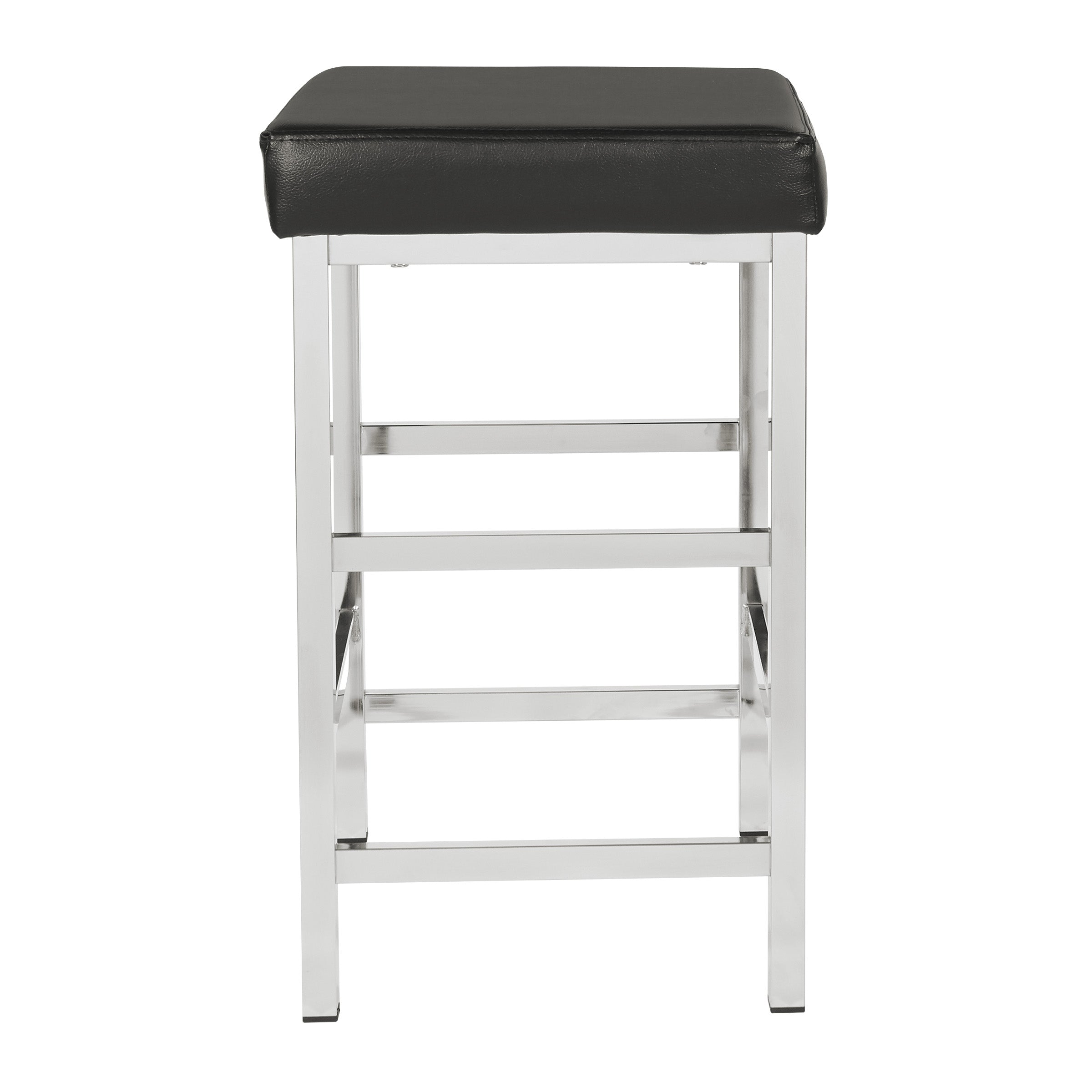 26" Polished Chrome Backless Stool - Black