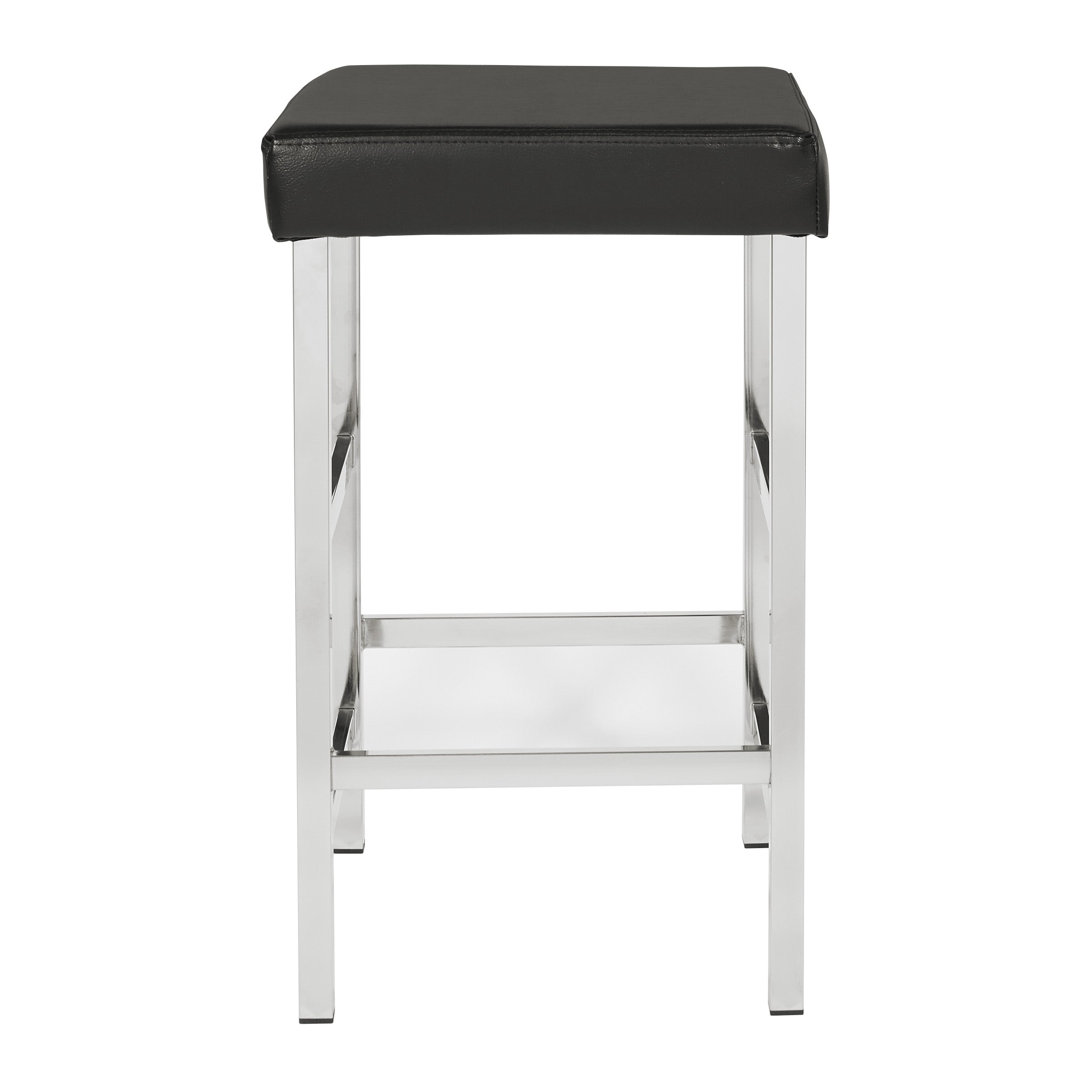 26" Polished Chrome Backless Stool - Black