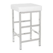 26" Polished Chrome Backless Stool - White