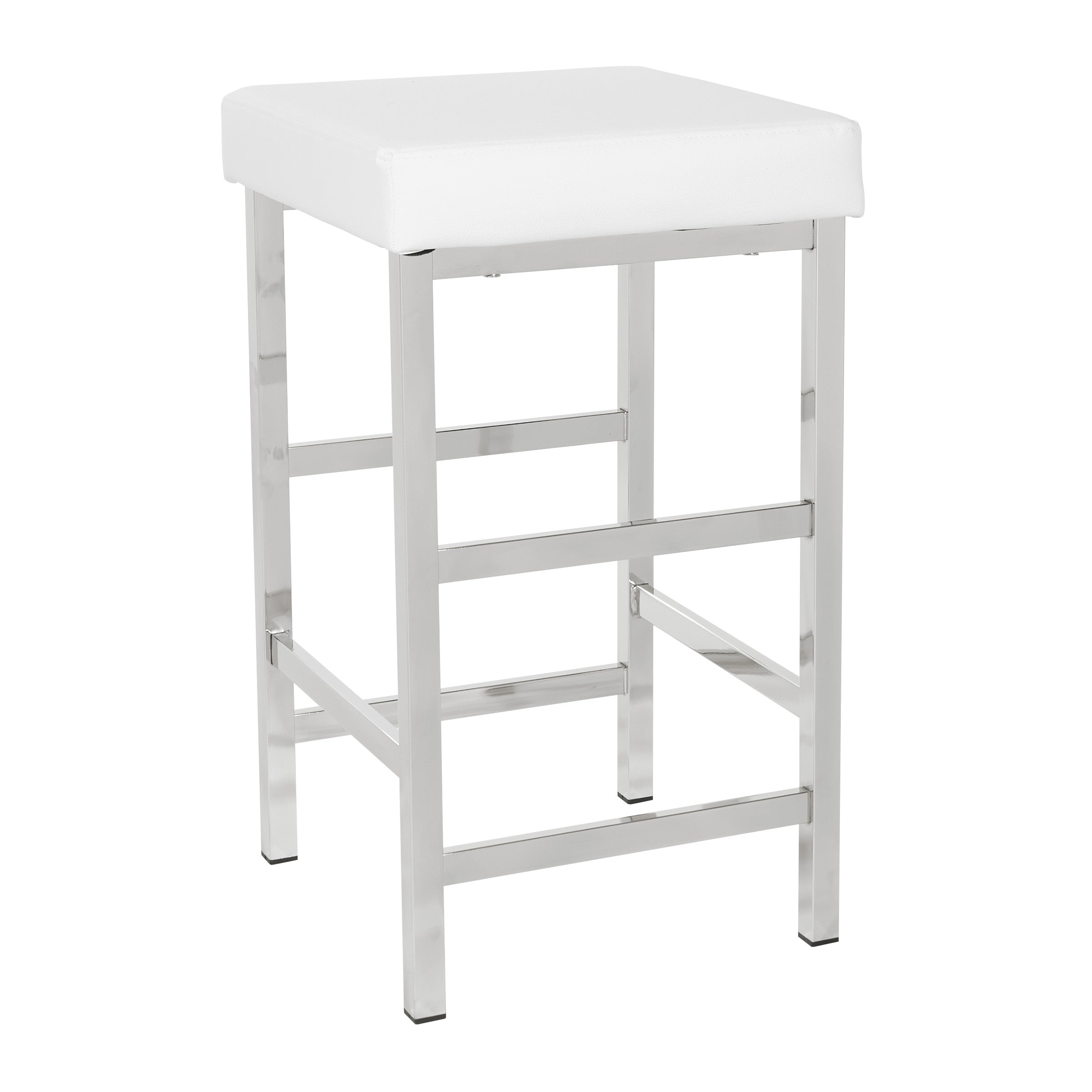 26" Polished Chrome Backless Stool - White