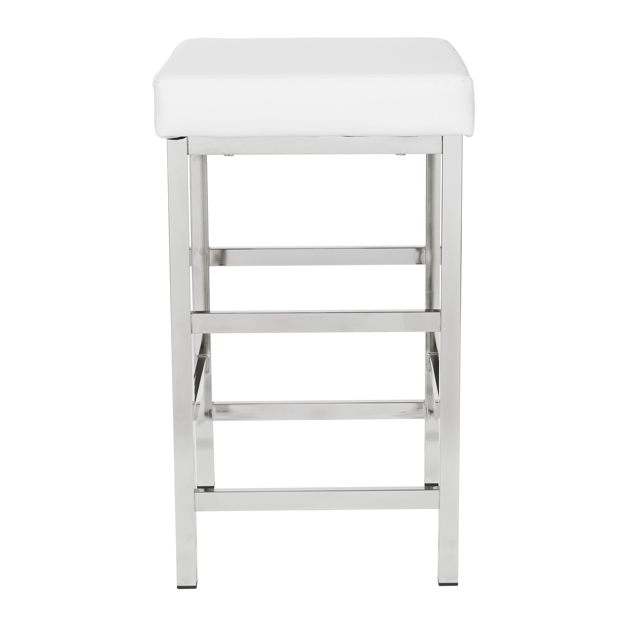 26" Polished Chrome Backless Stool - White