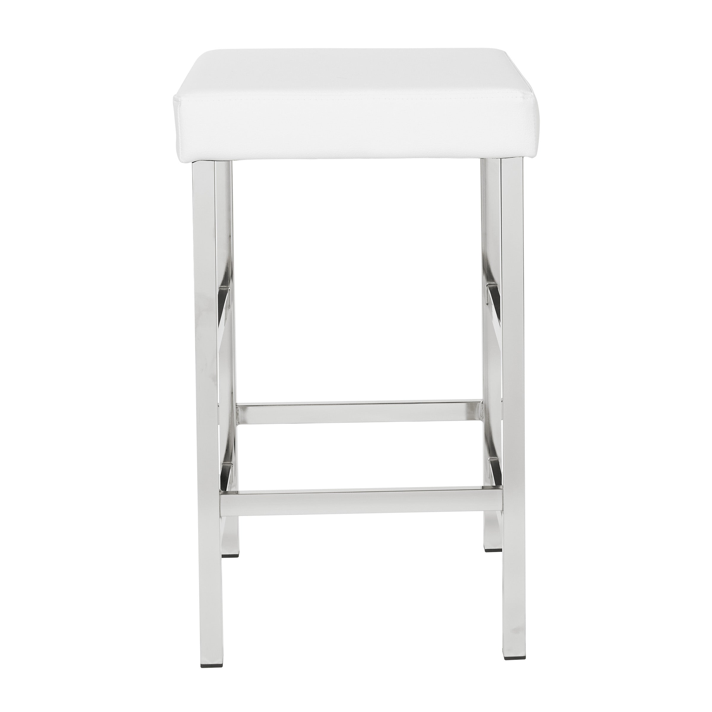 26" Polished Chrome Backless Stool - White