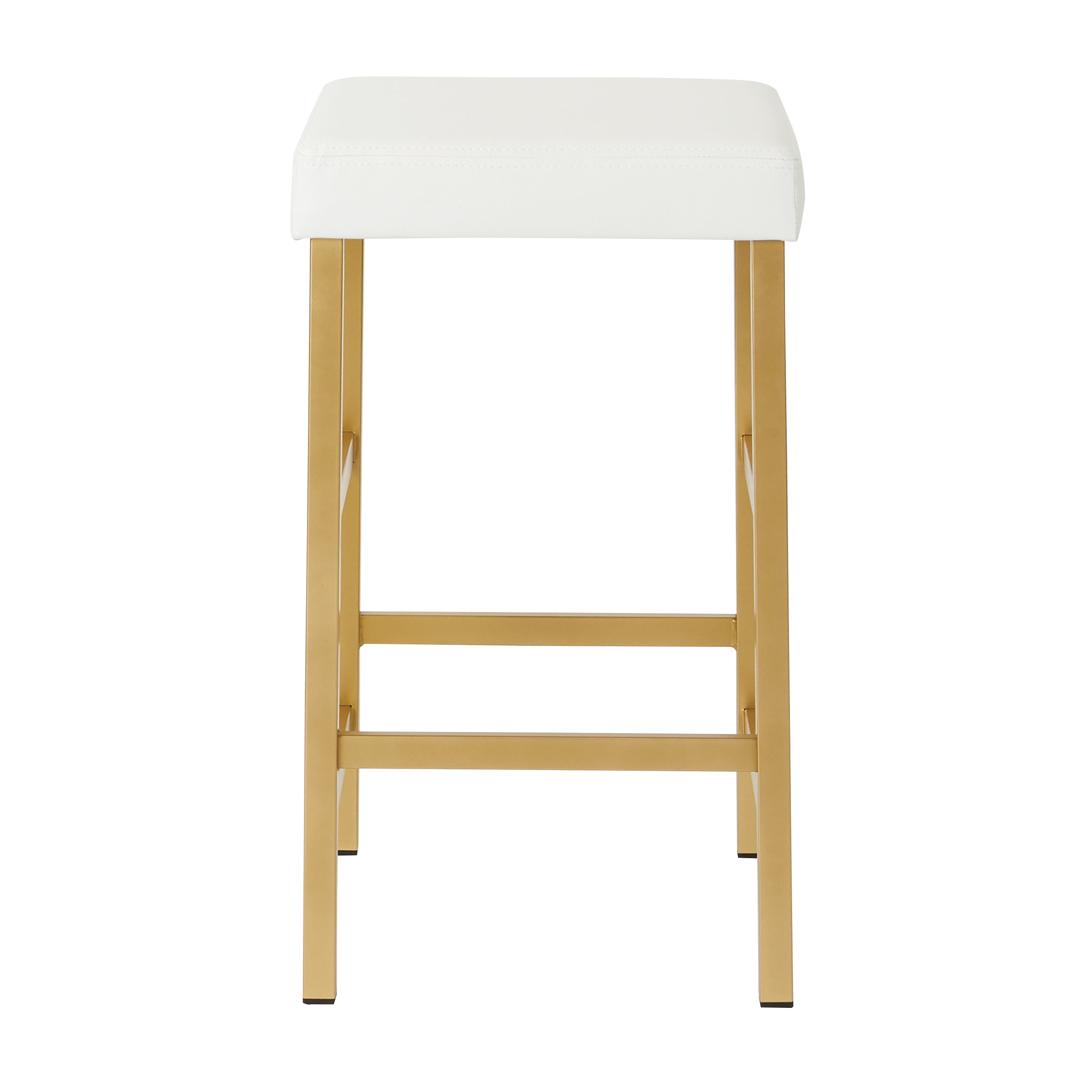 26" Gold Backless Stool - White