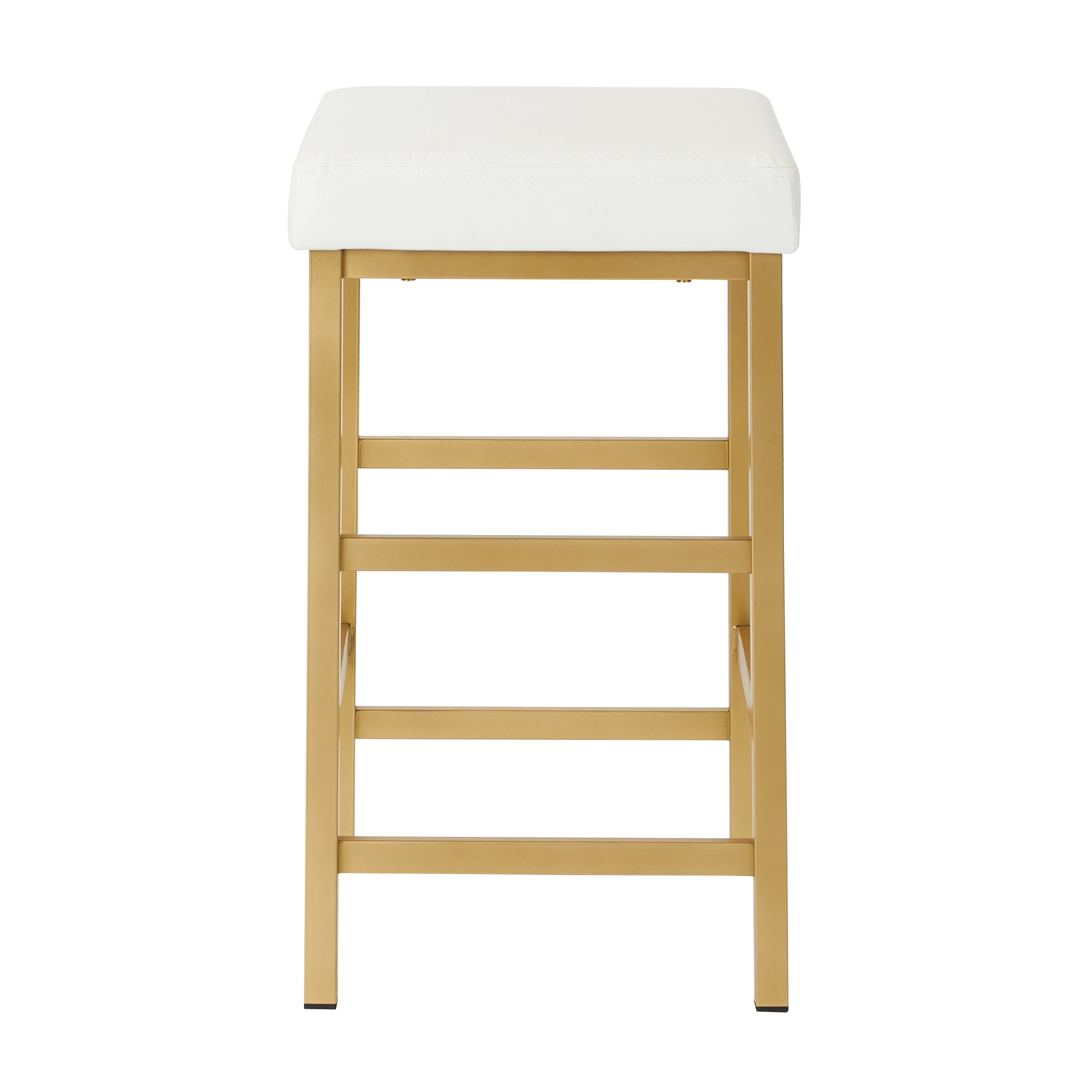 26" Gold Backless Stool - White
