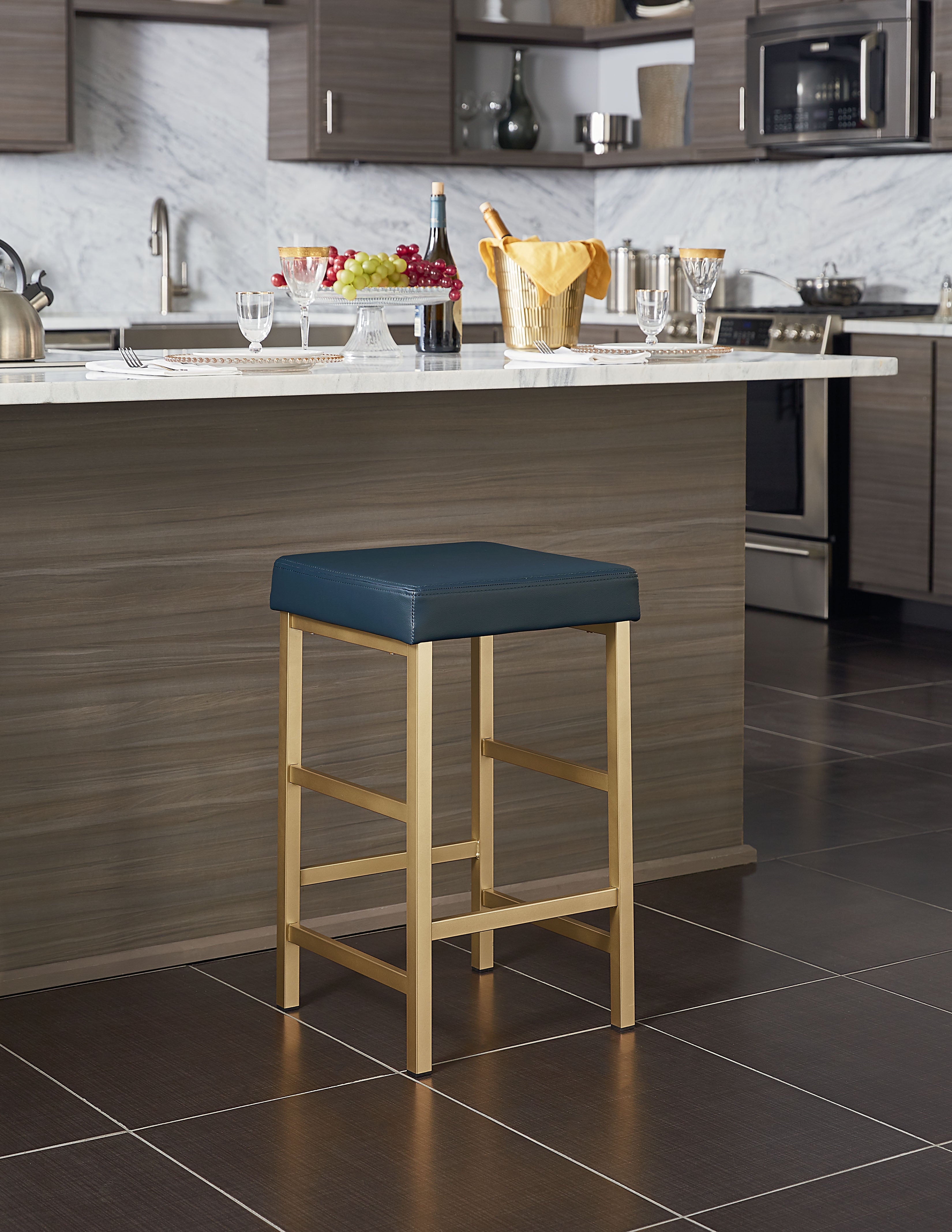 26" Gold Backless Stool - Blue